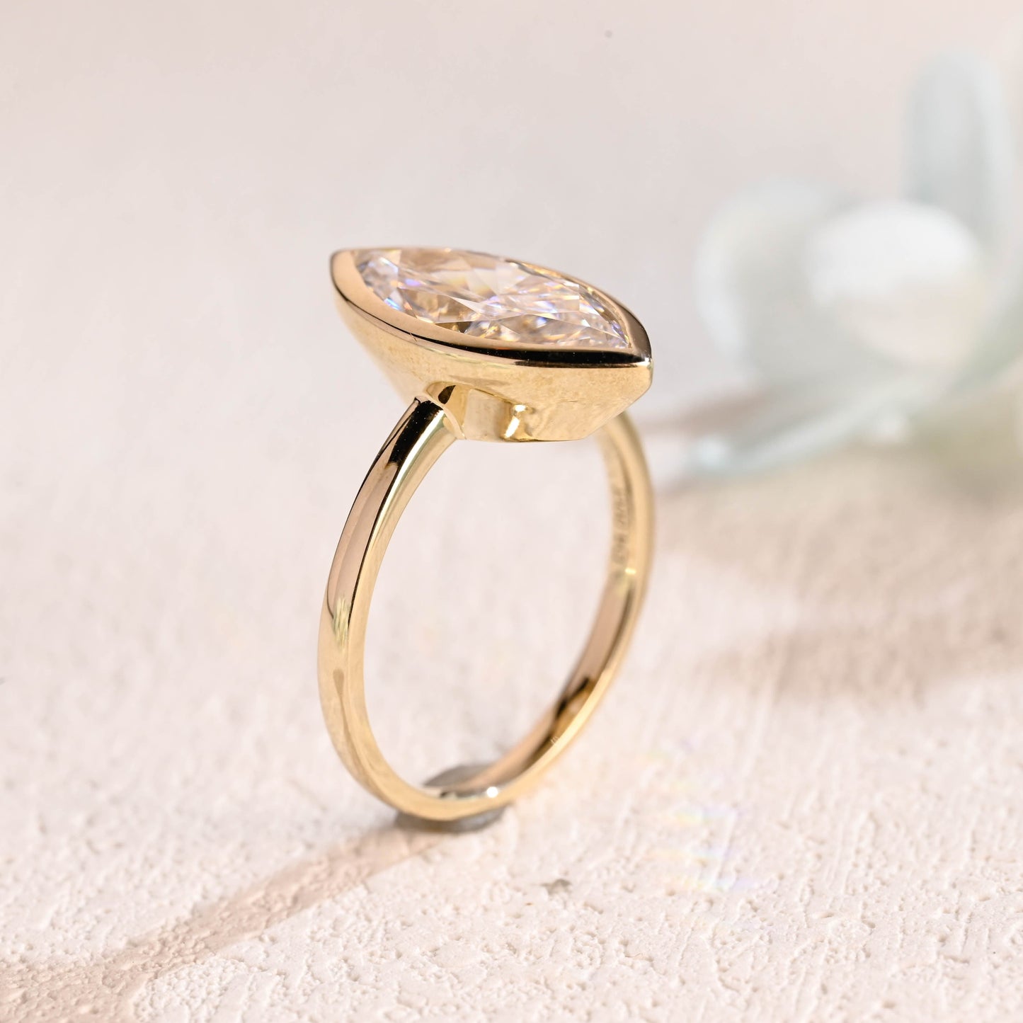 CausYou Marquise cut moissanite engagement ring CausYou Solid Gold Marquise Cut Moissanite Engagement Ring Bezel Ring, Solitaire Promise Ring, Proposal Ring, Gift for Women Wife