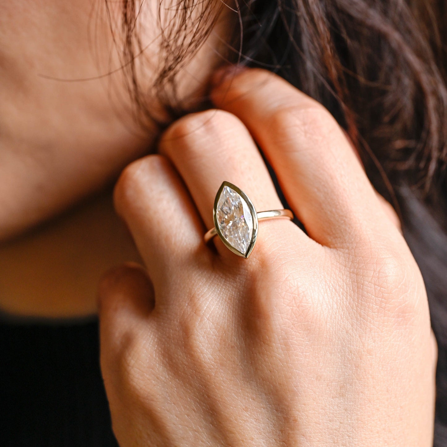 CausYou Marquise cut moissanite engagement ring CausYou Solid Gold Marquise Cut Moissanite Engagement Ring Bezel Ring, Solitaire Promise Ring, Proposal Ring, Gift for Women Wife