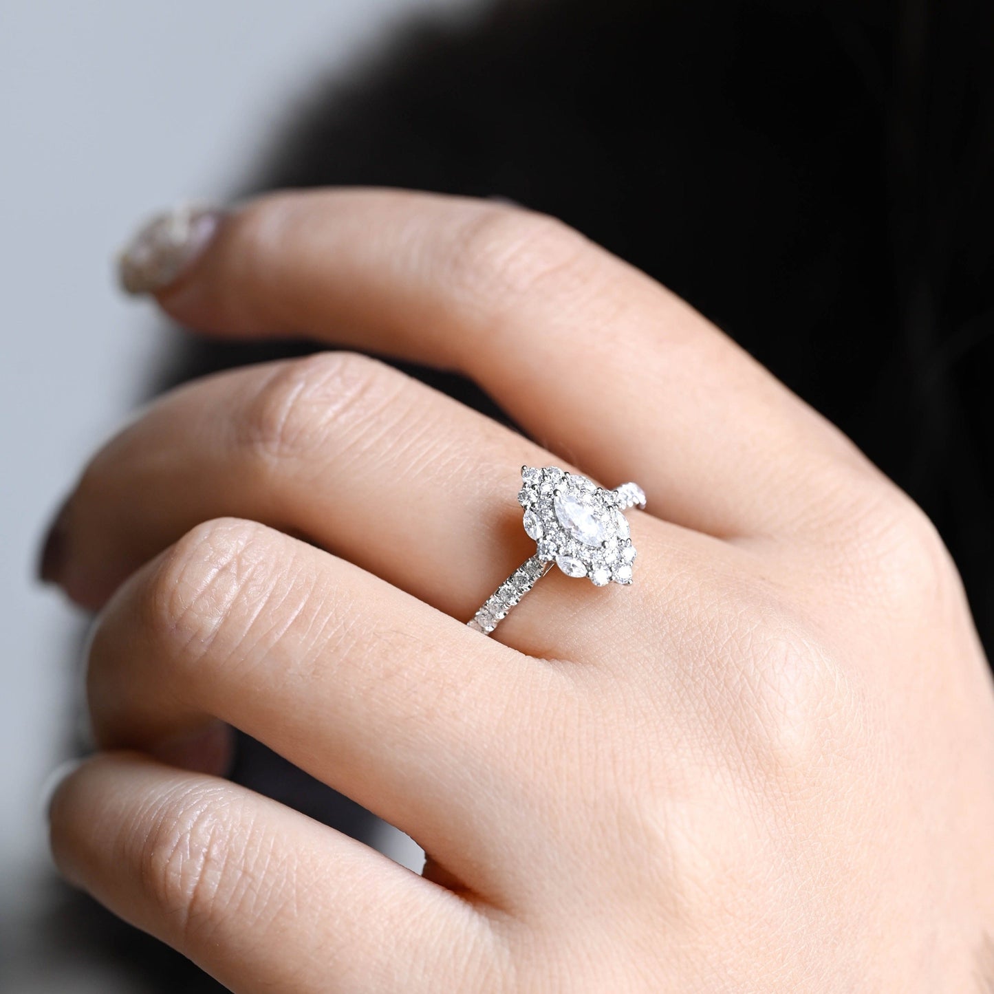 CausYou Marquise cut moissanite engagement ring CausYou Solid Gold Marquise Cut Moissanite Engagement Ring, Vintage Style Wedding Ring Promise Ring for Women Wife