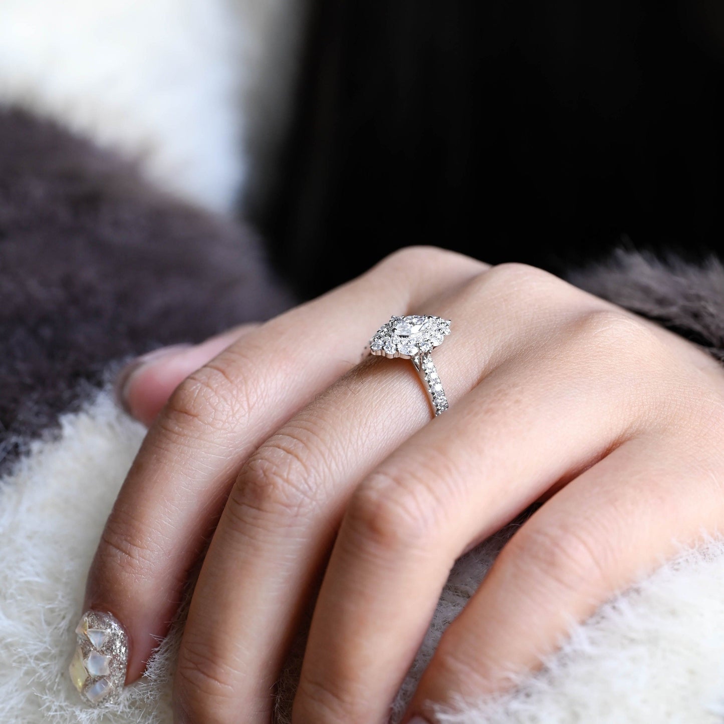 CausYou Marquise cut moissanite engagement ring CausYou Solid Gold Marquise Cut Moissanite Engagement Ring, Vintage Style Wedding Ring Promise Ring for Women Wife