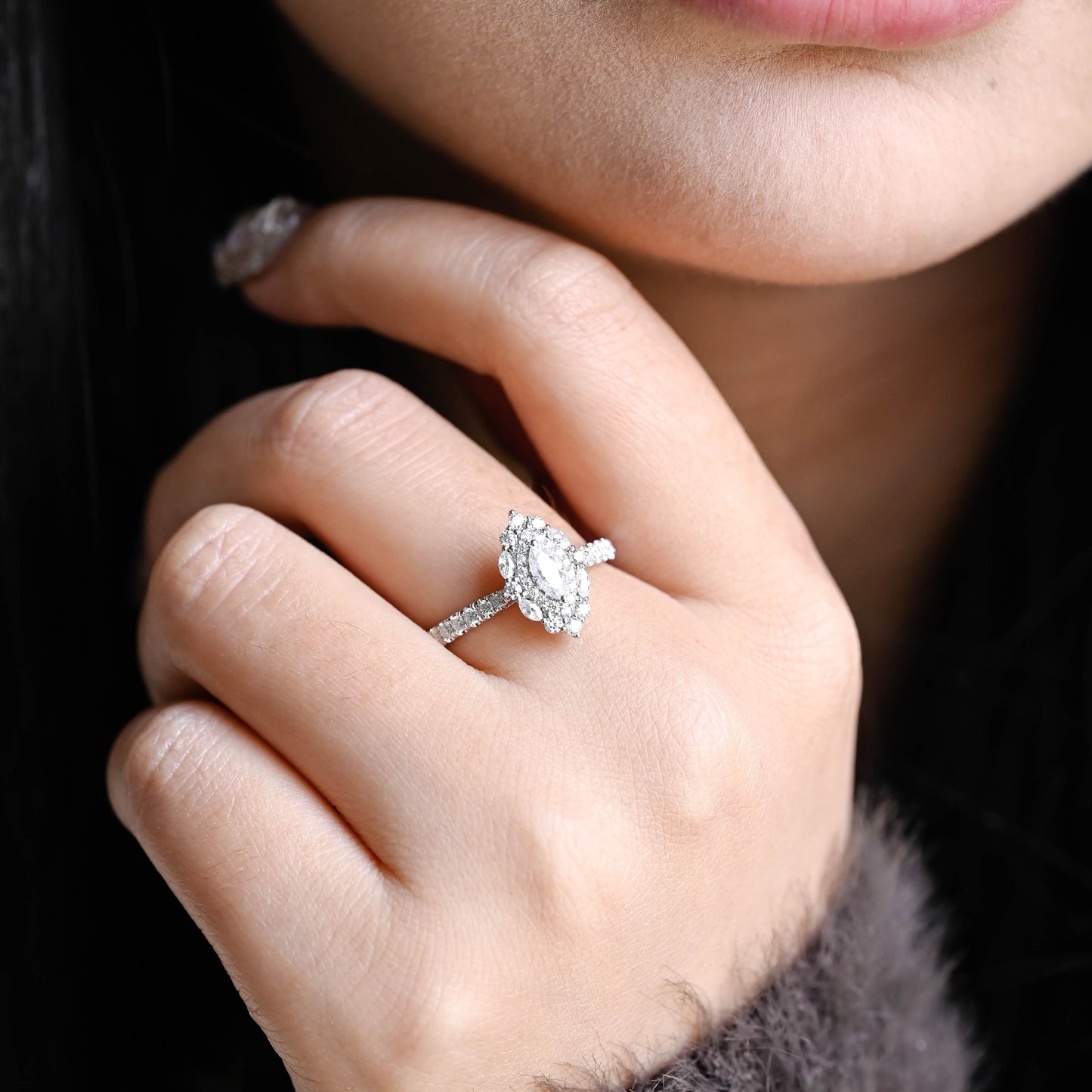 CausYou Marquise cut moissanite engagement ring CausYou Solid Gold Marquise Cut Moissanite Engagement Ring, Vintage Style Wedding Ring Promise Ring for Women Wife