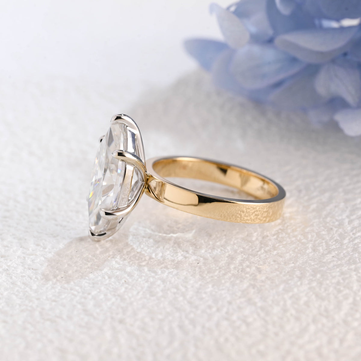 CausYou Marquise cut moissanite engagement ring Solid Gold 3mm Width Two Tone Marquise Cut Moissanite Engagement Ring
