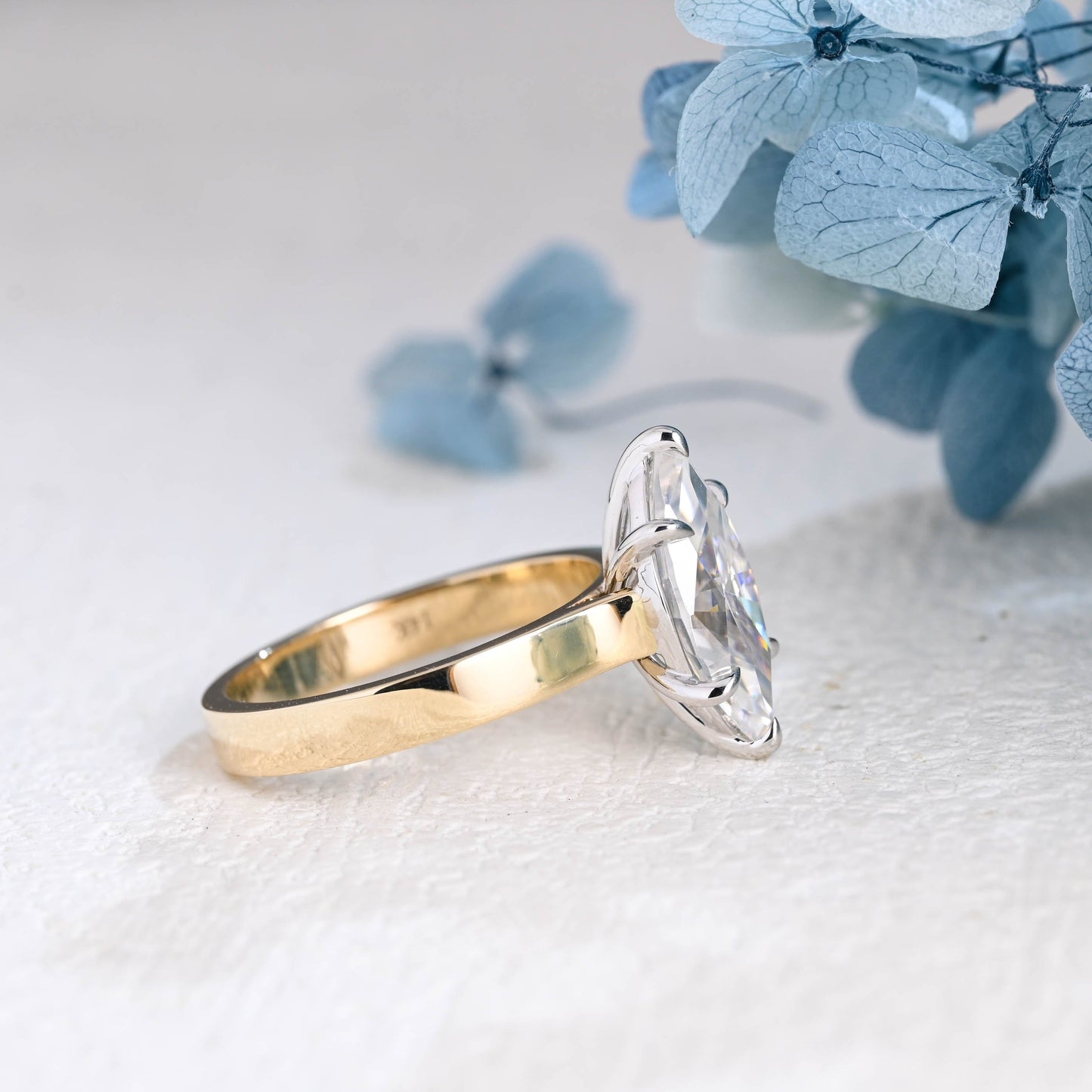 CausYou Marquise cut moissanite engagement ring Solid Gold 3mm Width Two Tone Marquise Cut Moissanite Engagement Ring