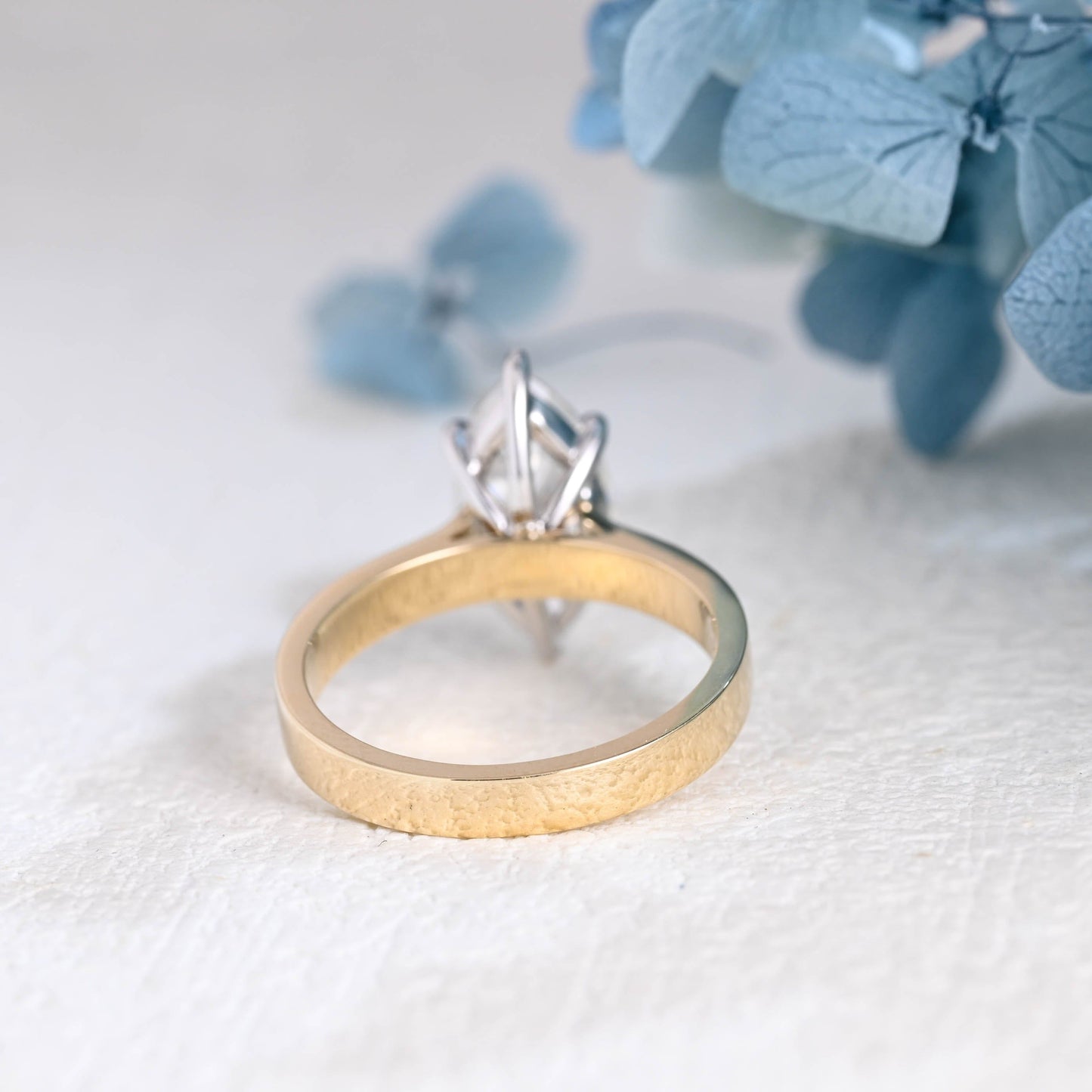 CausYou Marquise cut moissanite engagement ring Solid Gold 3mm Width Two Tone Marquise Cut Moissanite Engagement Ring