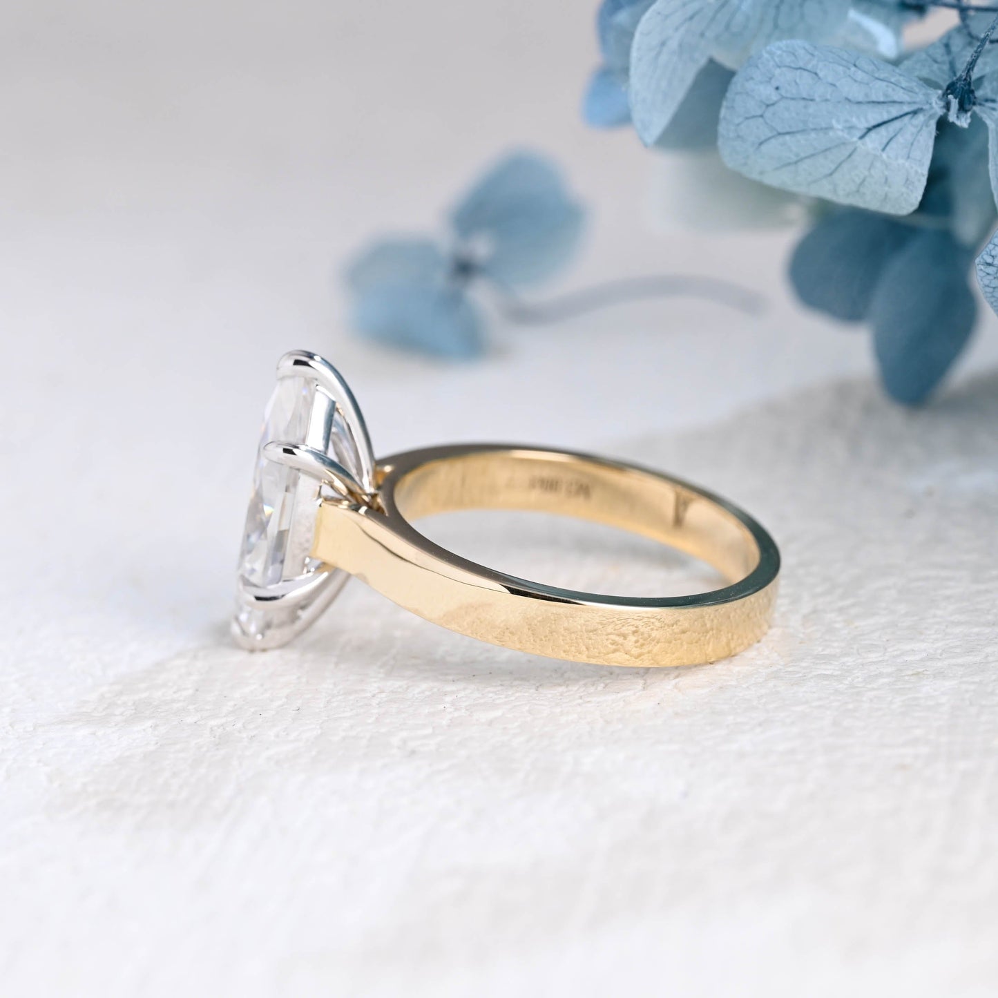 CausYou Marquise cut moissanite engagement ring Solid Gold 3mm Width Two Tone Marquise Cut Moissanite Engagement Ring