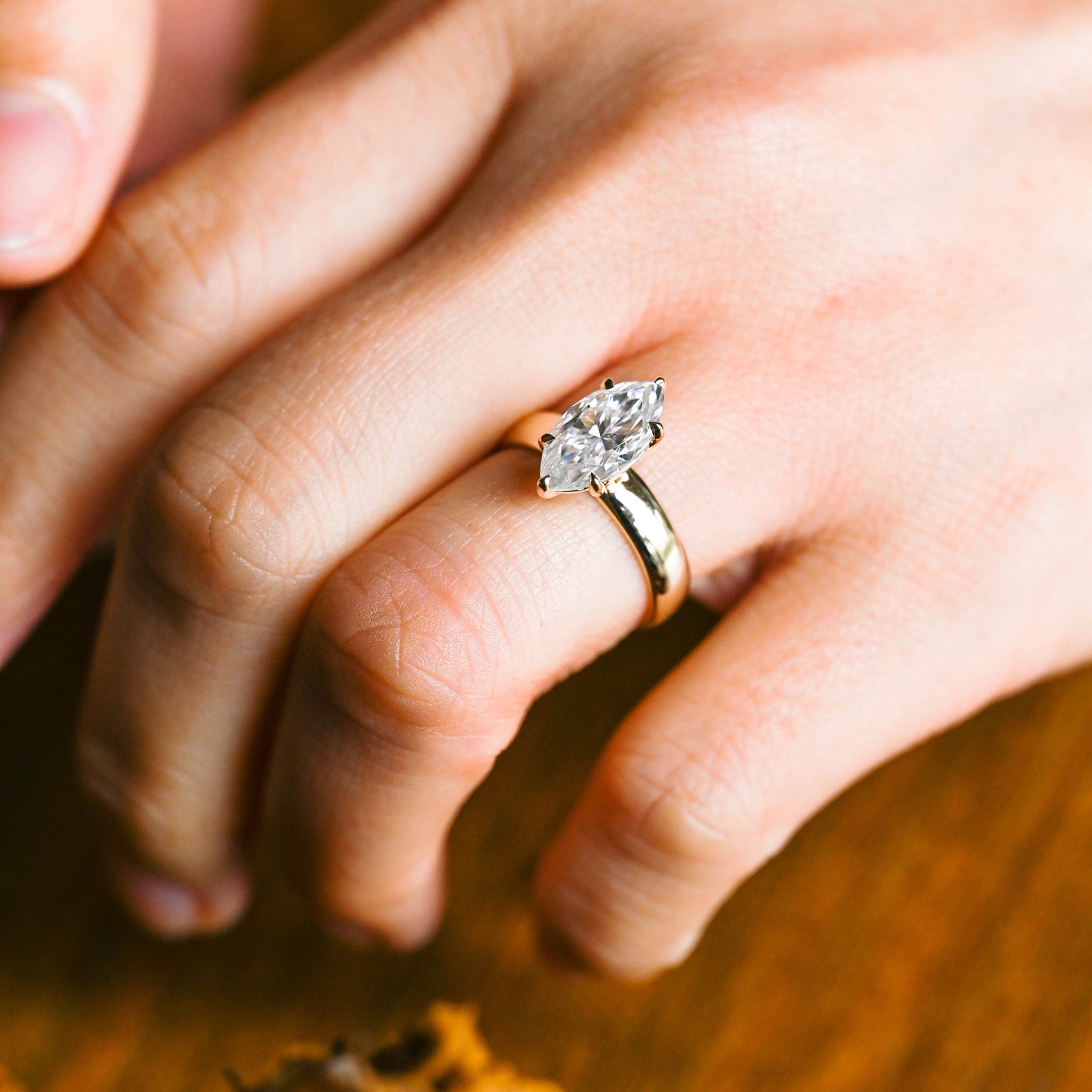 CausYou Marquise cut moissanite engagement ring Solid Gold 4mm Width Solitaire Marquise Cut Moissanite Engagement Ring