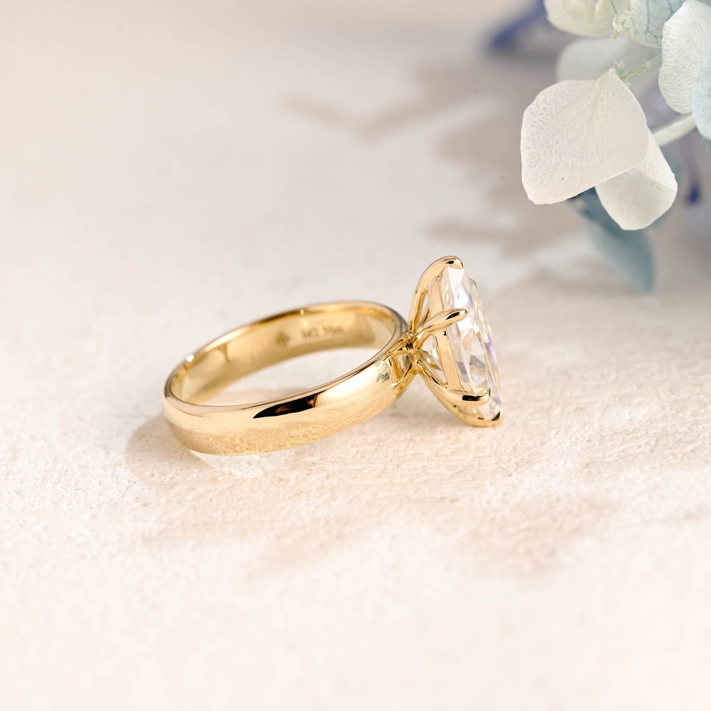 CausYou Marquise cut moissanite engagement ring Solid Gold 4mm Width Solitaire Marquise Cut Moissanite Engagement Ring