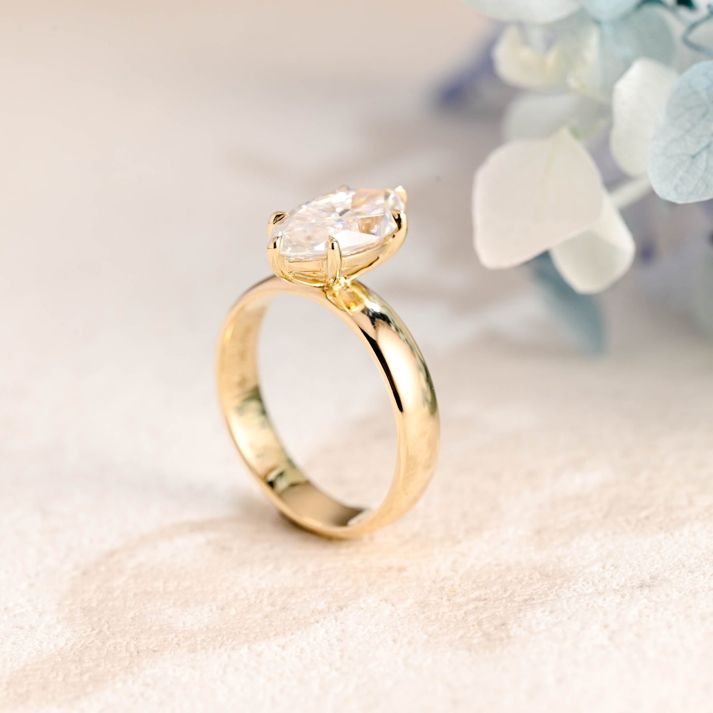 CausYou Marquise cut moissanite engagement ring Solid Gold 4mm Width Solitaire Marquise Cut Moissanite Engagement Ring
