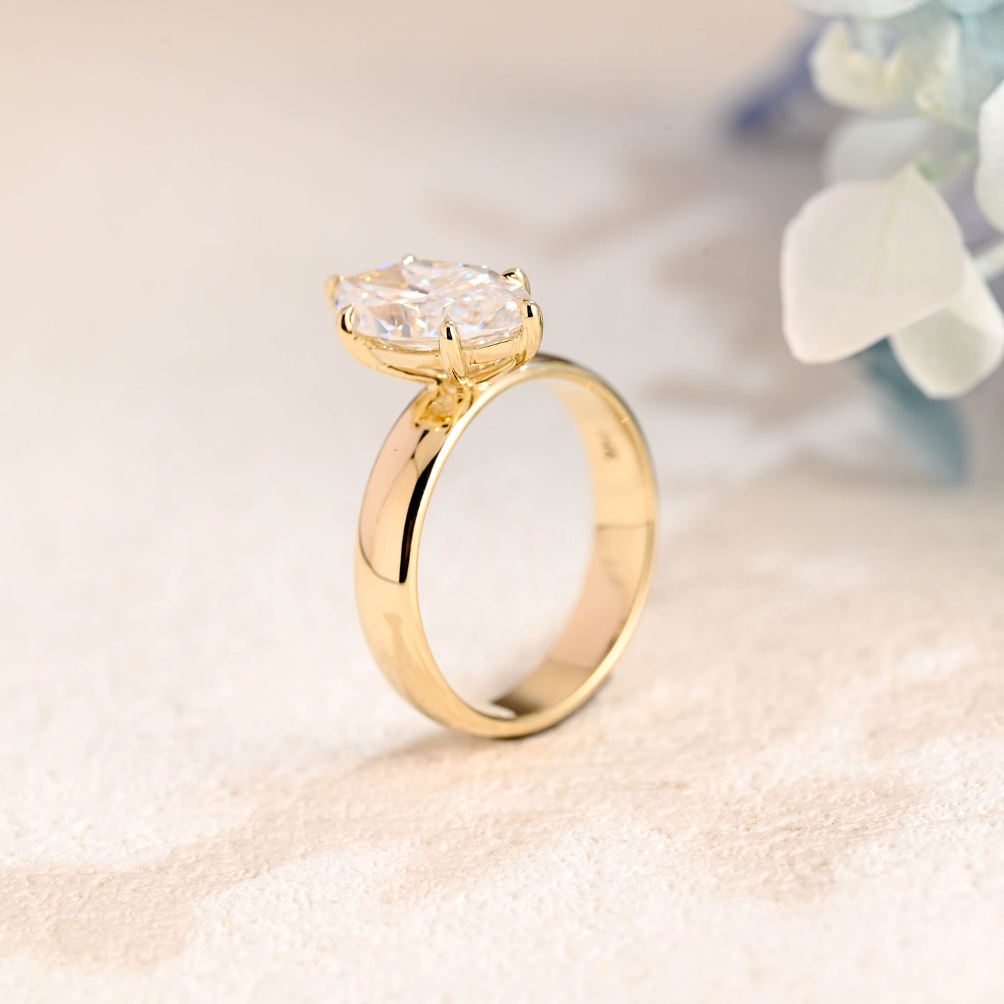 CausYou Marquise cut moissanite engagement ring Solid Gold 4mm Width Solitaire Marquise Cut Moissanite Engagement Ring