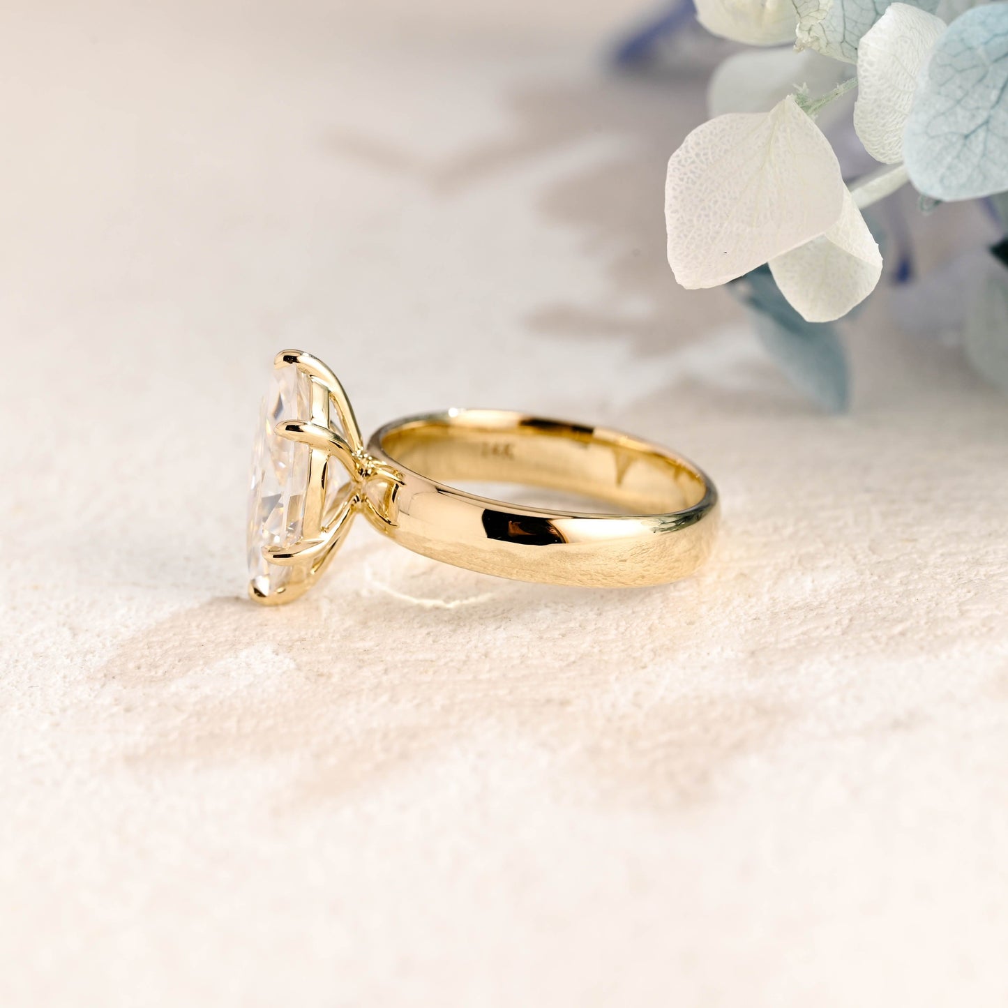 CausYou Marquise cut moissanite engagement ring Solid Gold 4mm Width Solitaire Marquise Cut Moissanite Engagement Ring