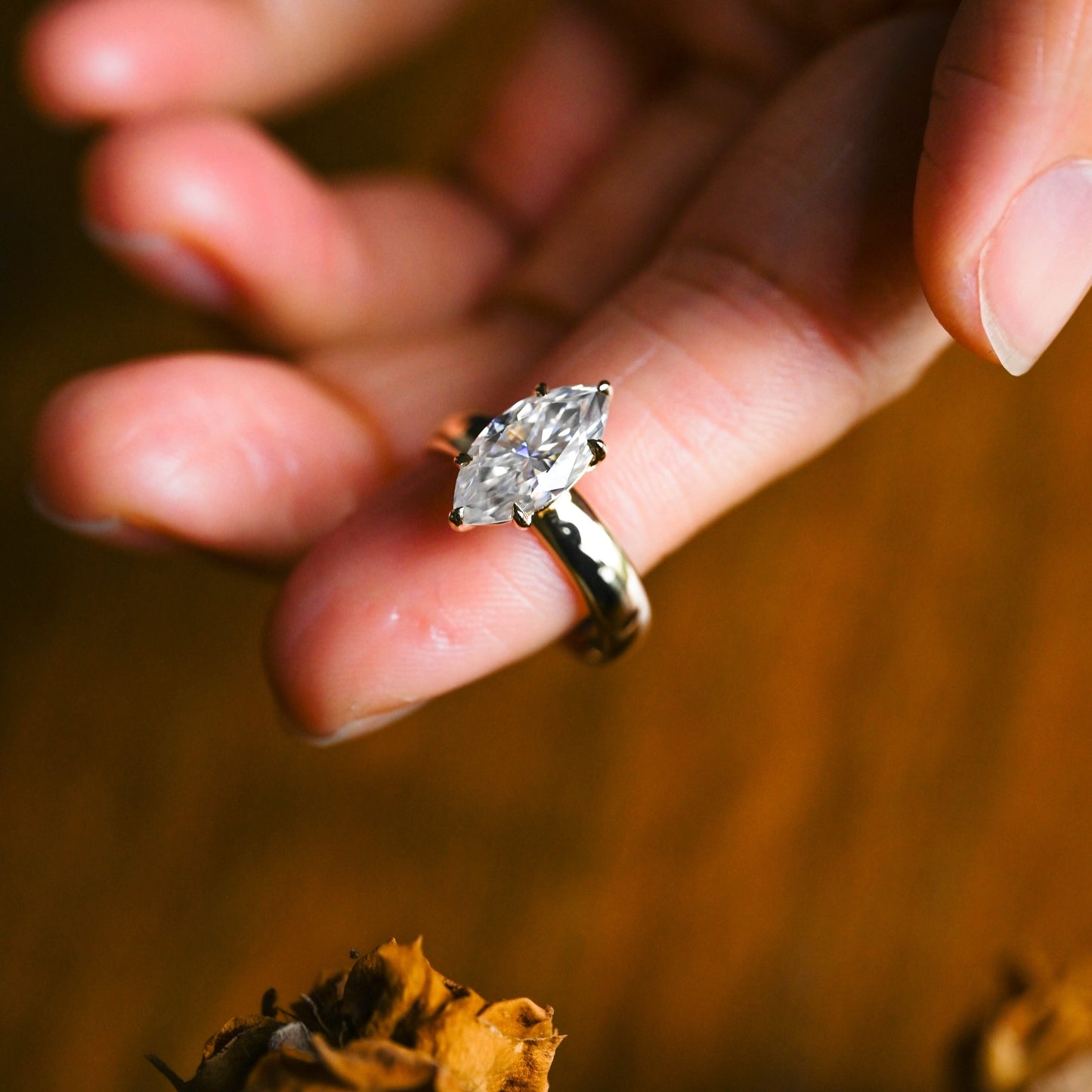 CausYou Marquise cut moissanite engagement ring Solid Gold 4mm Width Solitaire Marquise Cut Moissanite Engagement Ring