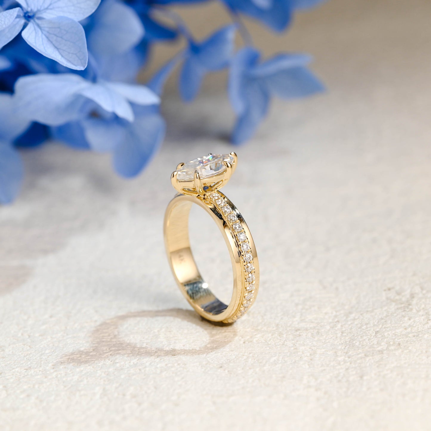 CausYou Marquise cut moissanite engagement ring Solid Gold 4mm Width Thick Marquise Cut Moissanite Engagement Ring