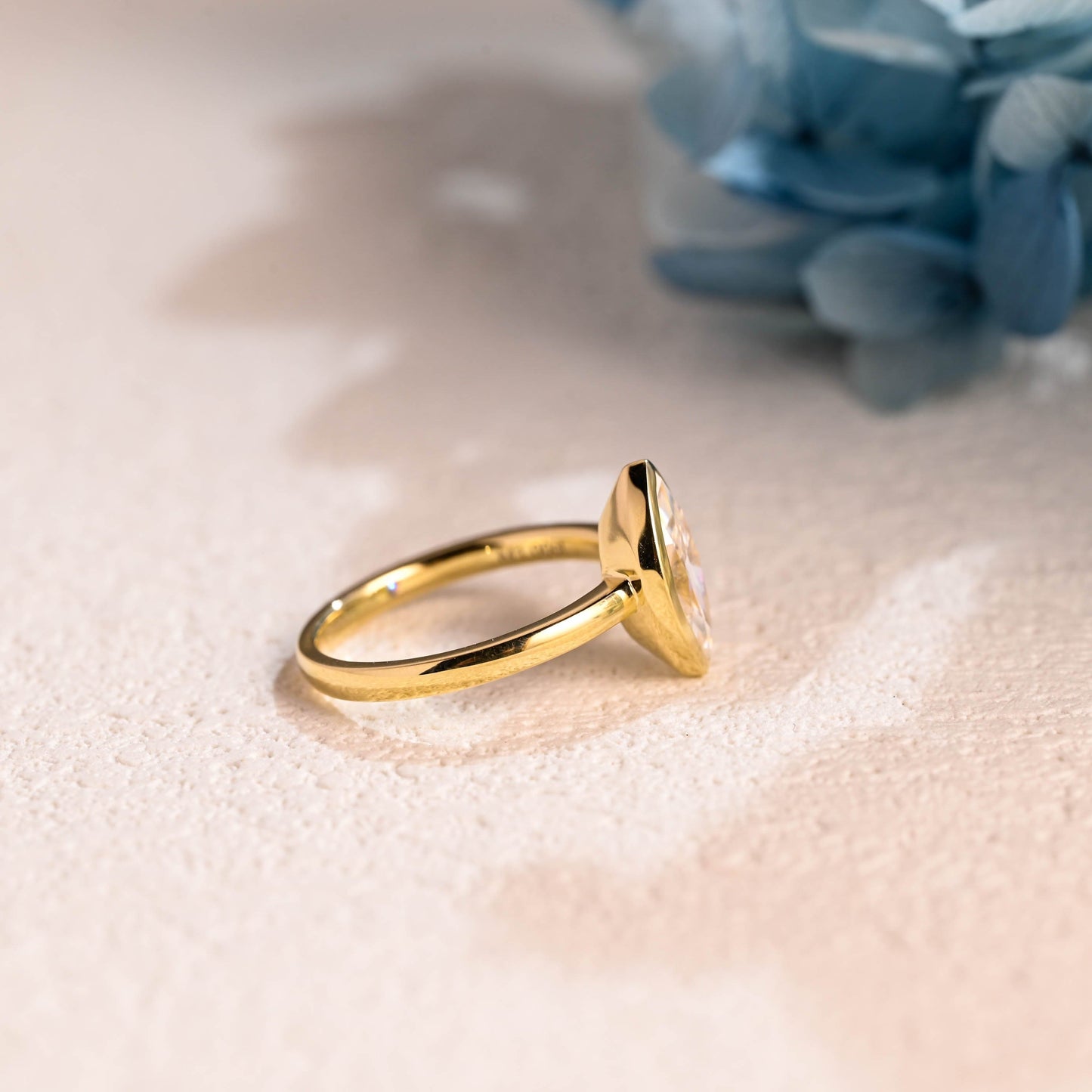 CausYou Marquise cut moissanite engagement ring Solid Gold Bezel Marquise Cut Moissanite Engagement Ring