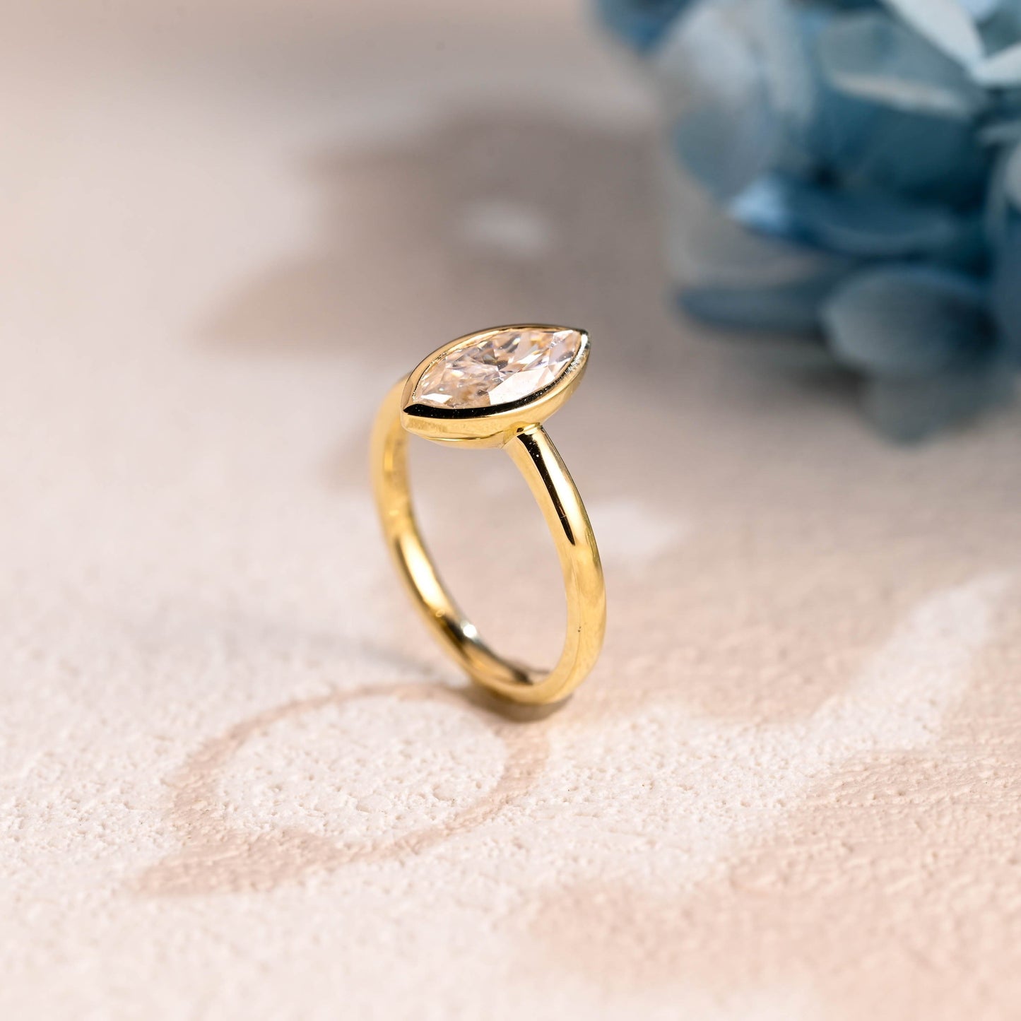 CausYou Marquise cut moissanite engagement ring Solid Gold Bezel Marquise Cut Moissanite Engagement Ring