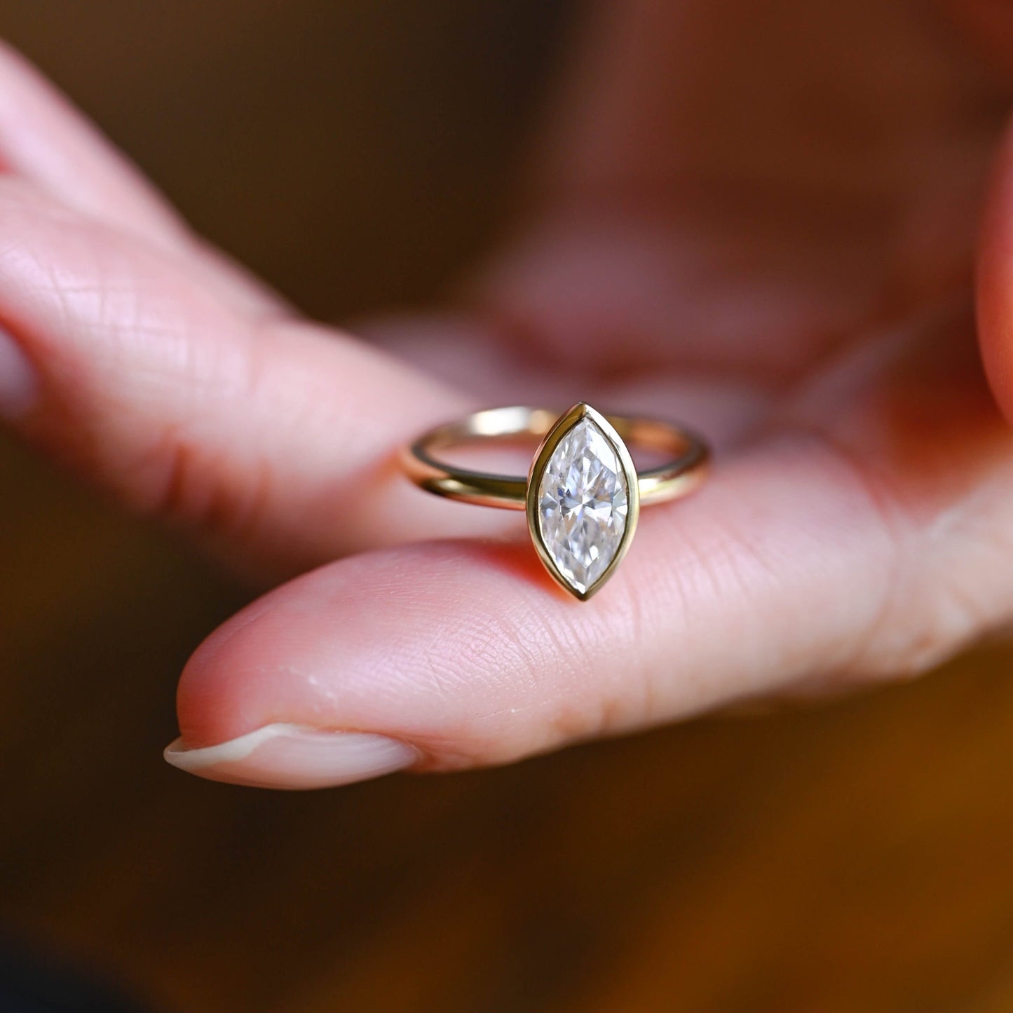 CausYou Marquise cut moissanite engagement ring Solid Gold Bezel Marquise Cut Moissanite Engagement Ring