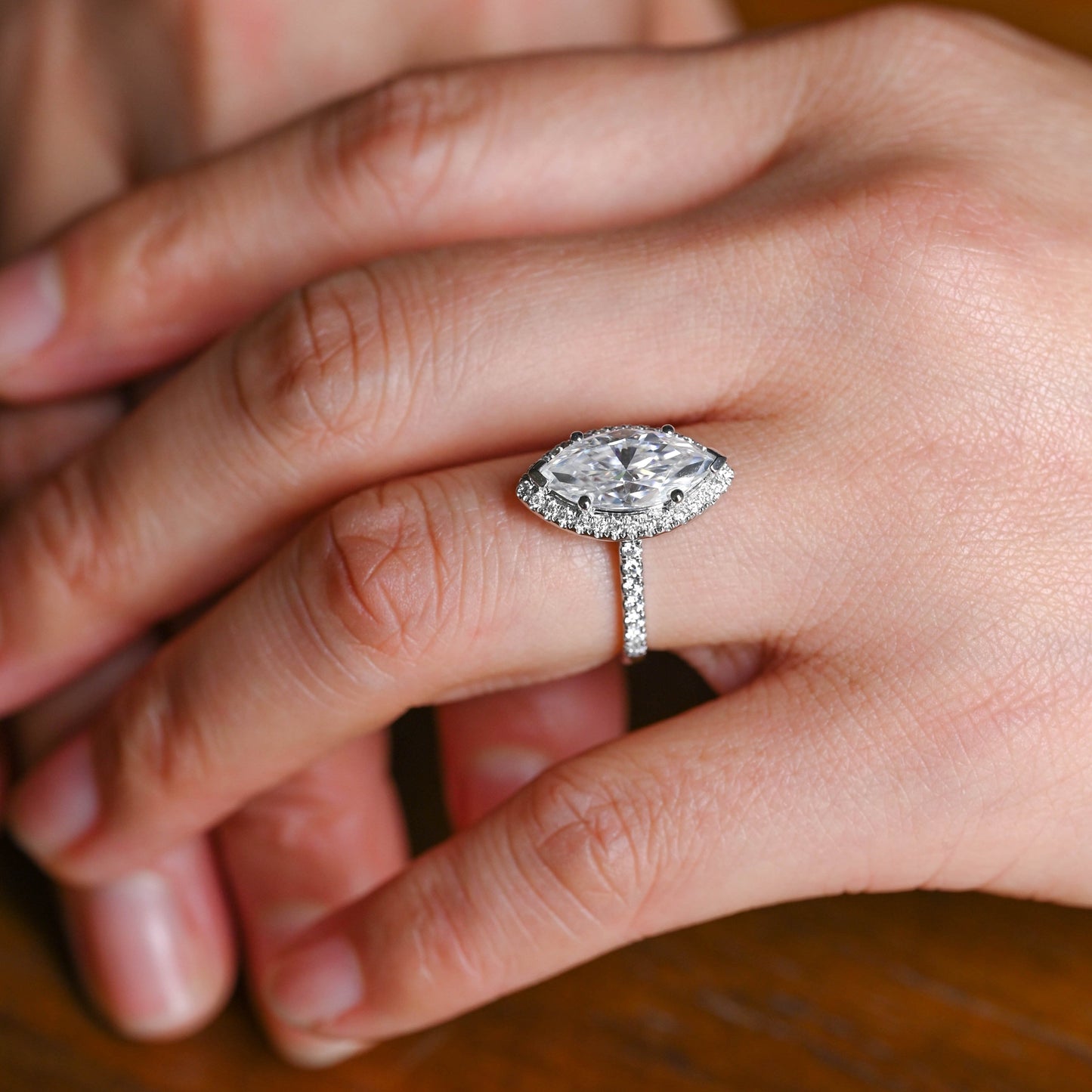 CausYou Marquise cut moissanite engagement ring Solid Gold Halo Marquise Cut Moissanite Engagement Ring