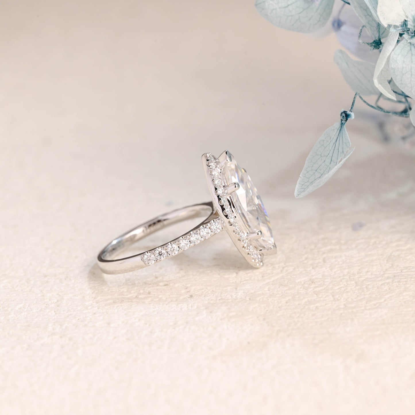 CausYou Marquise cut moissanite engagement ring Solid Gold Halo Marquise Cut Moissanite Engagement Ring