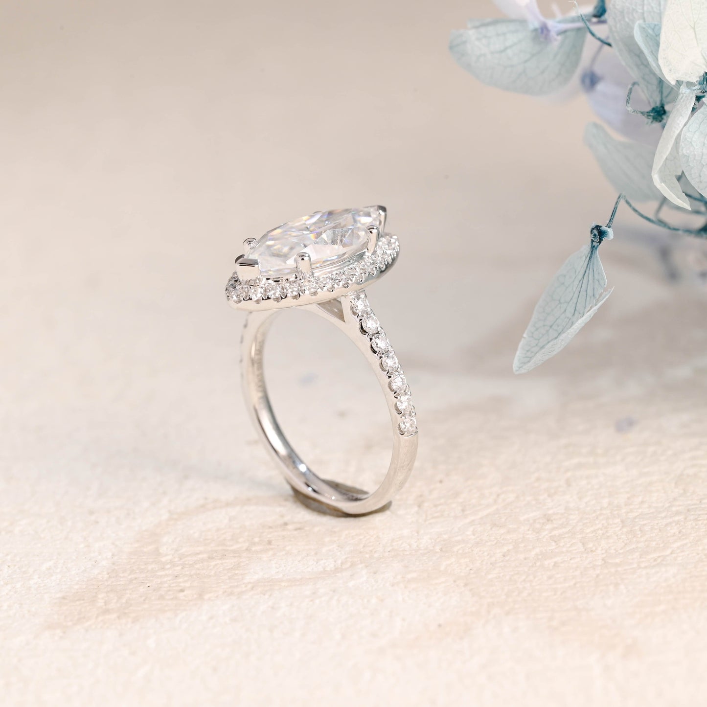 CausYou Marquise cut moissanite engagement ring Solid Gold Halo Marquise Cut Moissanite Engagement Ring