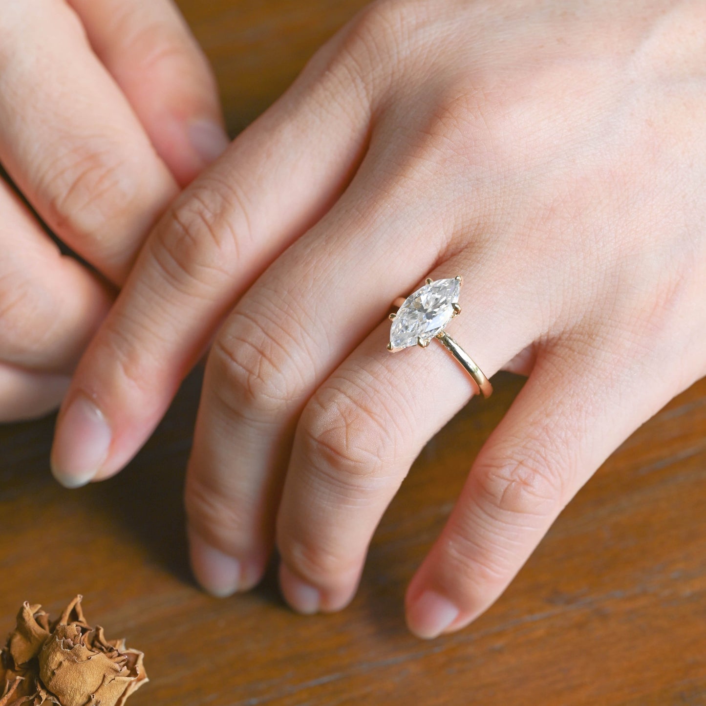 CausYou Marquise cut moissanite engagement ring Solid Gold Hidden Halo Marquise Cut Moissanite Engagement Ring