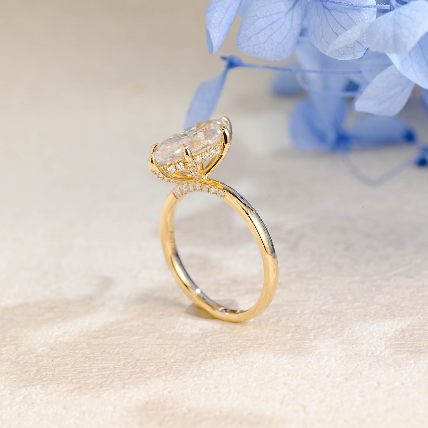CausYou Marquise cut moissanite engagement ring Solid Gold Hidden Halo Marquise Cut Moissanite Engagement Ring