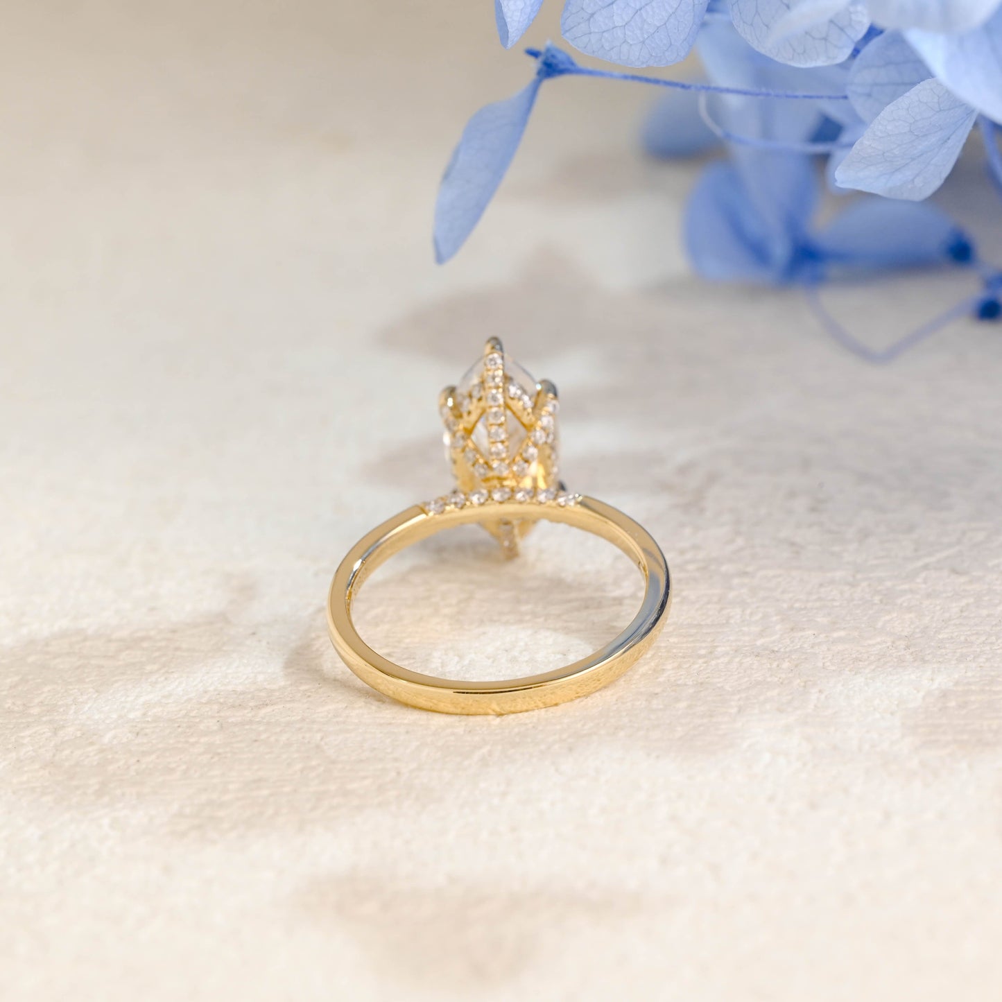 CausYou Marquise cut moissanite engagement ring Solid Gold Hidden Halo Marquise Cut Moissanite Engagement Ring