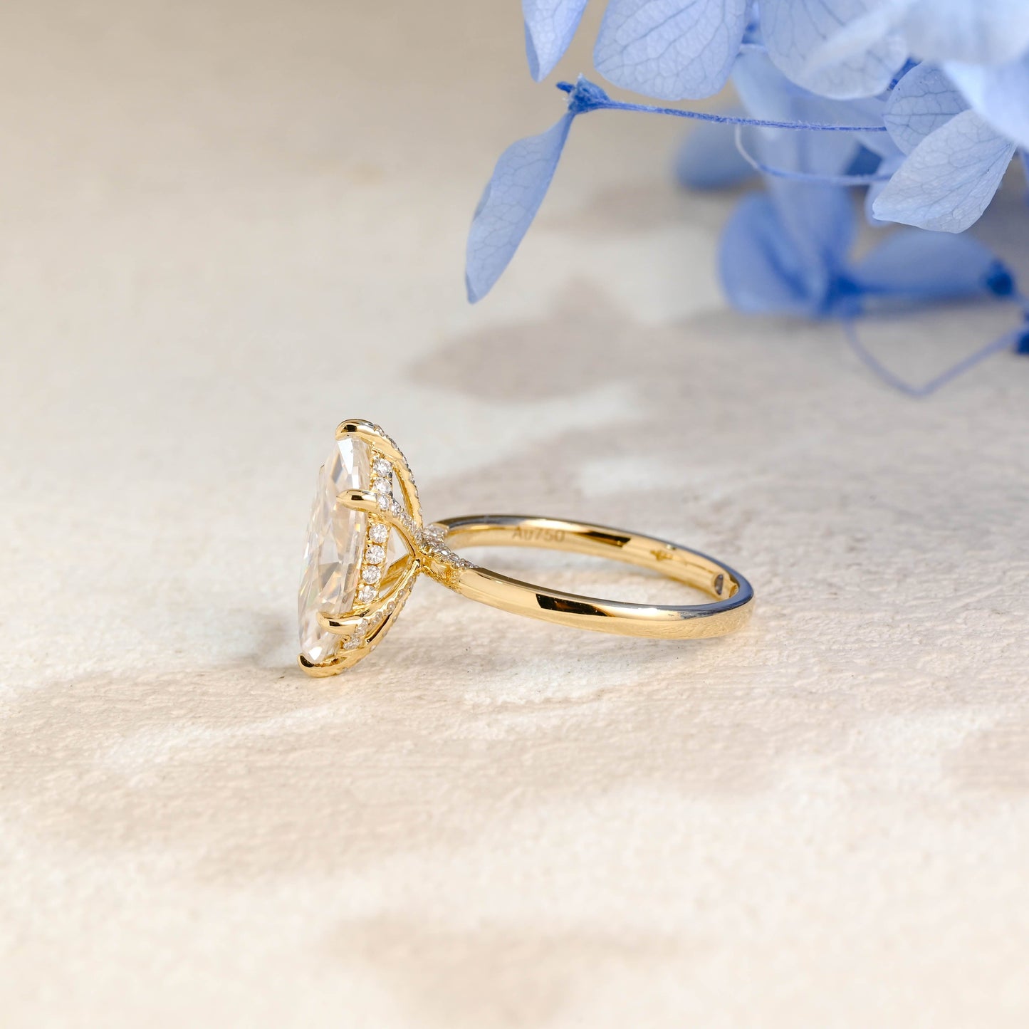 CausYou Marquise cut moissanite engagement ring Solid Gold Hidden Halo Marquise Cut Moissanite Engagement Ring