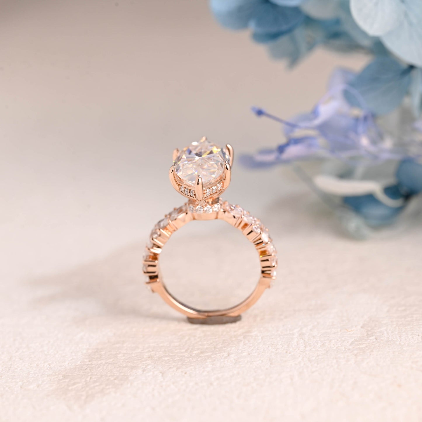 CausYou Marquise cut moissanite engagement ring Solid Gold Hidden Halo Marquise Cut Moissanite Engagement Ring