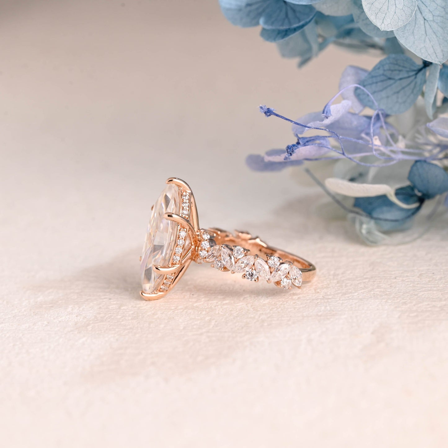 CausYou Marquise cut moissanite engagement ring Solid Gold Hidden Halo Marquise Cut Moissanite Engagement Ring