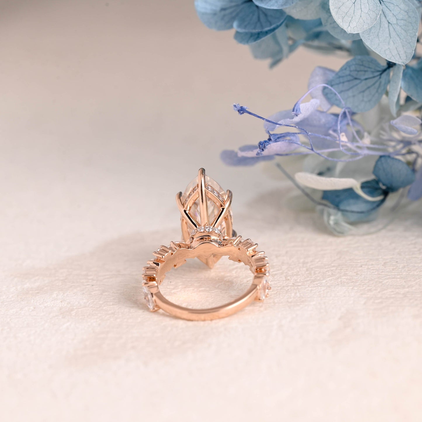 CausYou Marquise cut moissanite engagement ring Solid Gold Hidden Halo Marquise Cut Moissanite Engagement Ring