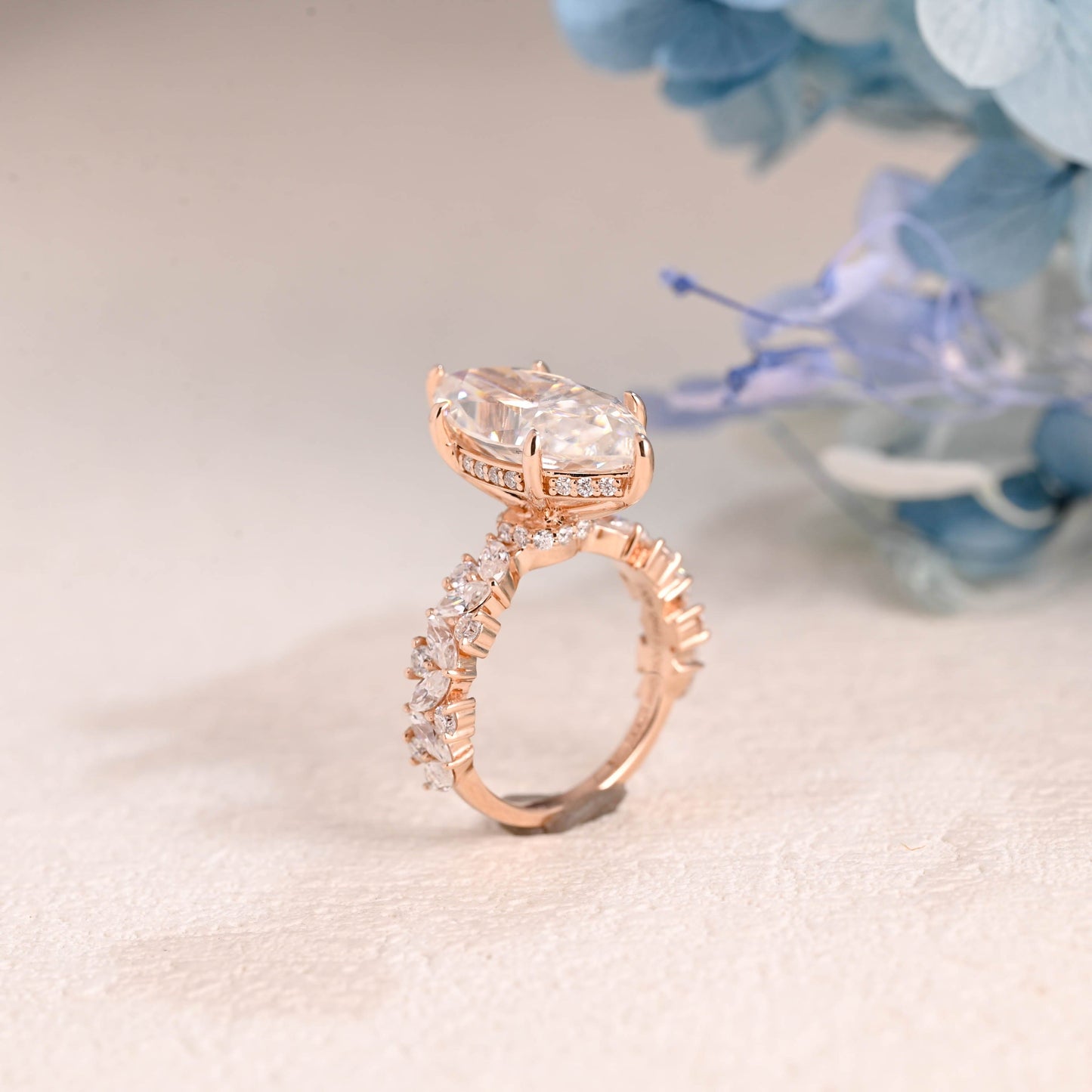 CausYou Marquise cut moissanite engagement ring Solid Gold Hidden Halo Marquise Cut Moissanite Engagement Ring