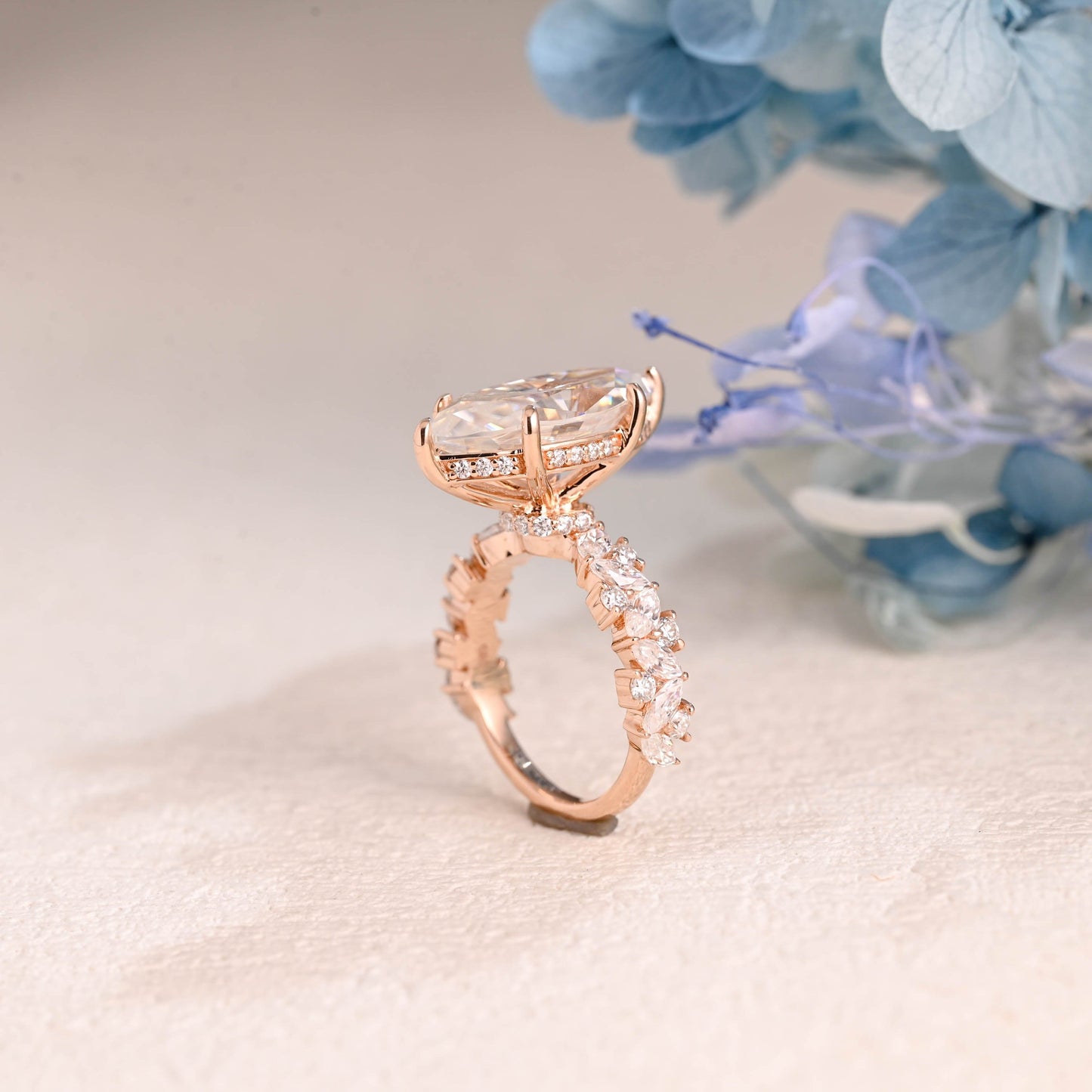CausYou Marquise cut moissanite engagement ring Solid Gold Hidden Halo Marquise Cut Moissanite Engagement Ring