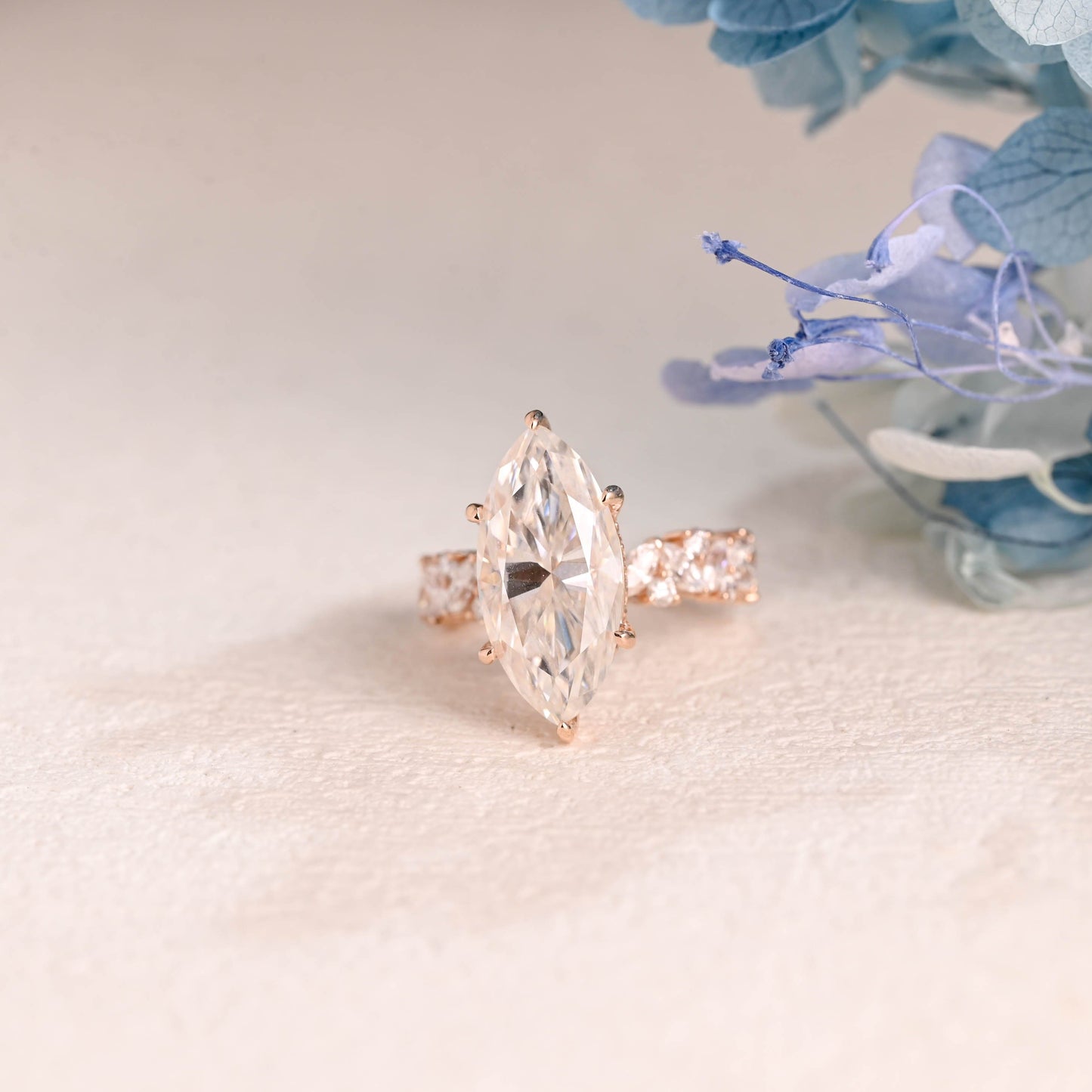 CausYou Marquise cut moissanite engagement ring Solid Gold Hidden Halo Marquise Cut Moissanite Engagement Ring