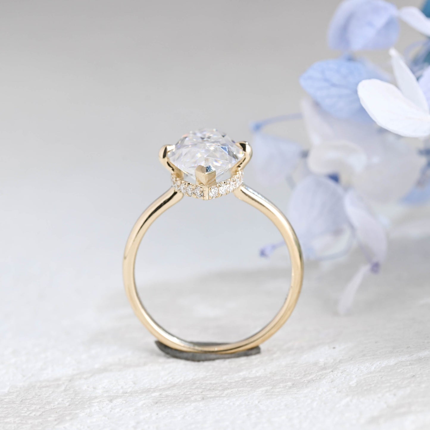 CausYou Marquise cut moissanite engagement ring Solid Gold Hidden Halo Marquise Cut Moissanite Engagement Ring