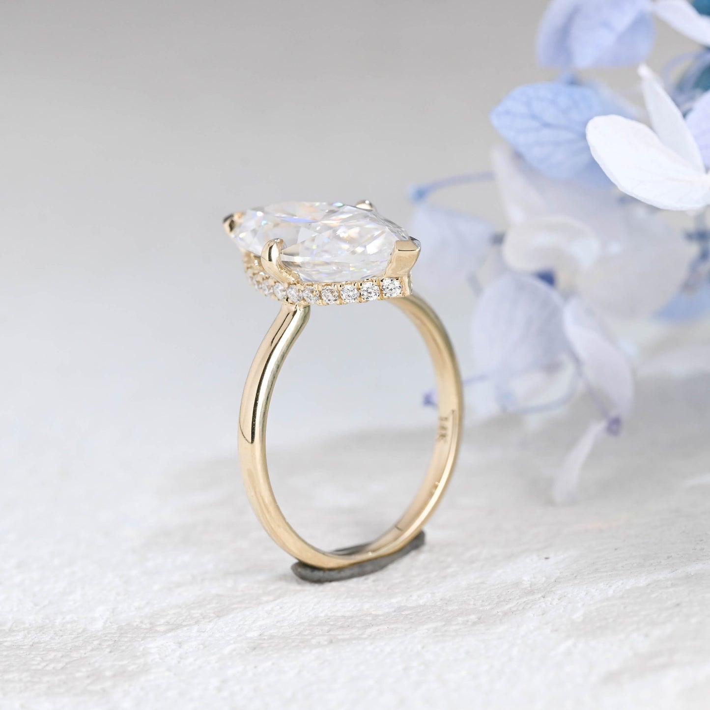 CausYou Marquise cut moissanite engagement ring Solid Gold Hidden Halo Marquise Cut Moissanite Engagement Ring