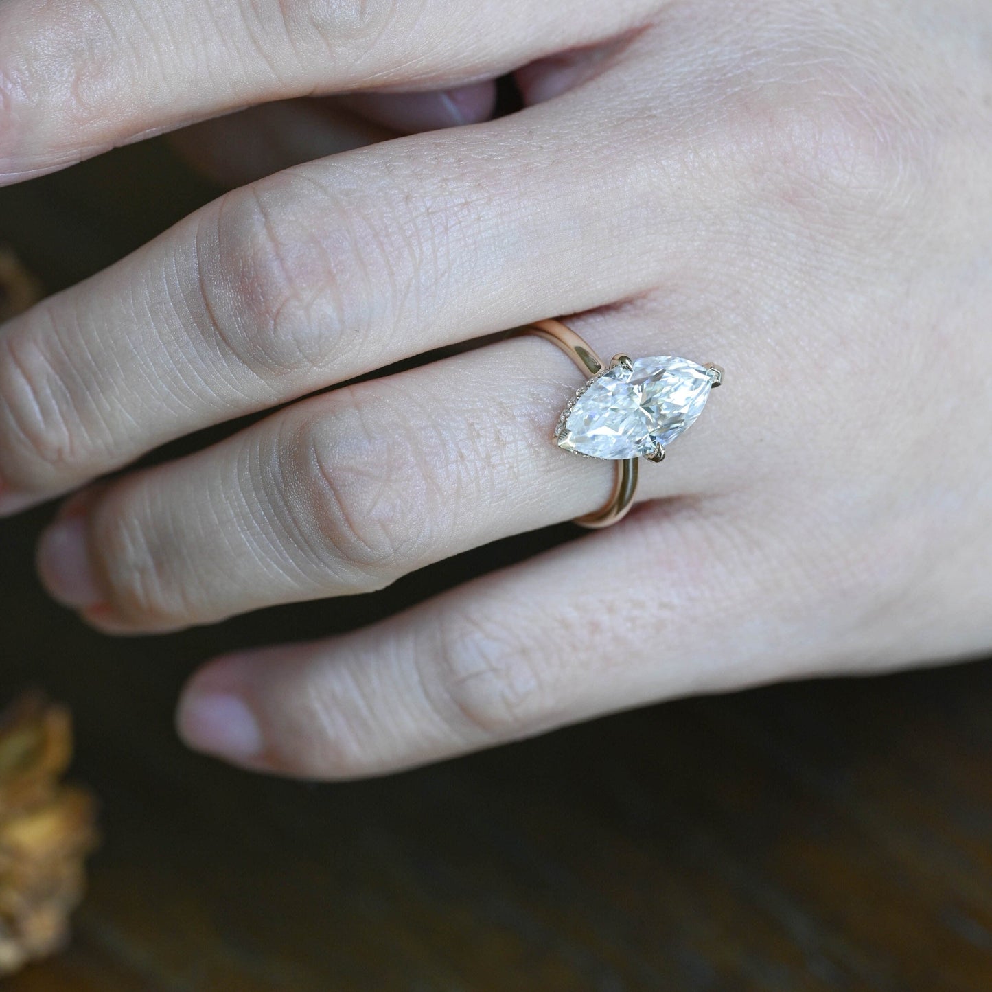 CausYou Marquise cut moissanite engagement ring Solid Gold Hidden Halo Marquise Cut Moissanite Engagement Ring