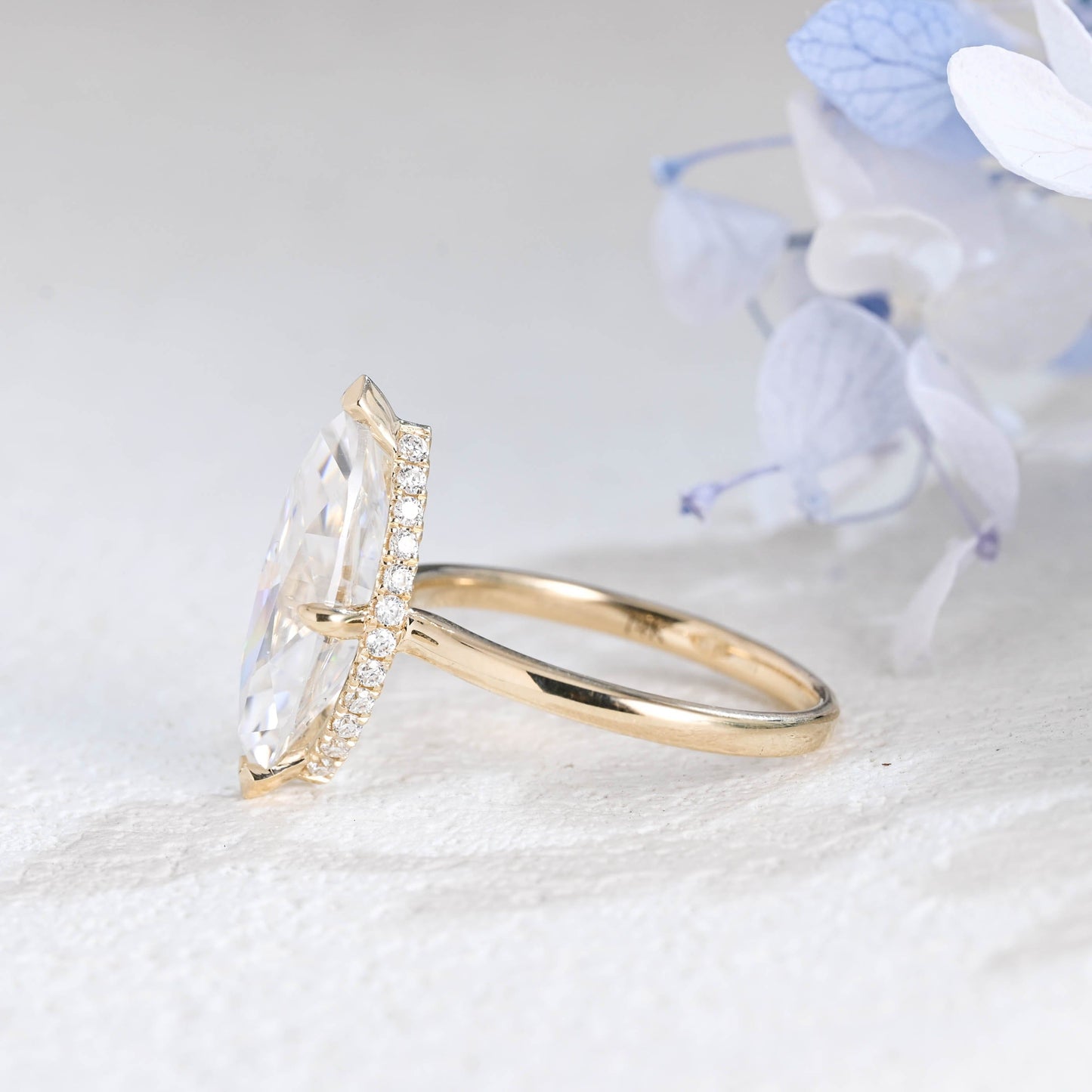 CausYou Marquise cut moissanite engagement ring Solid Gold Hidden Halo Marquise Cut Moissanite Engagement Ring