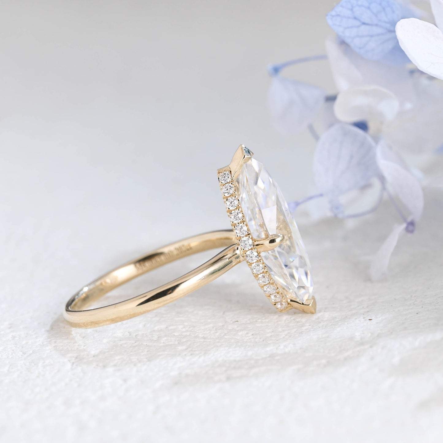 CausYou Marquise cut moissanite engagement ring Solid Gold Hidden Halo Marquise Cut Moissanite Engagement Ring