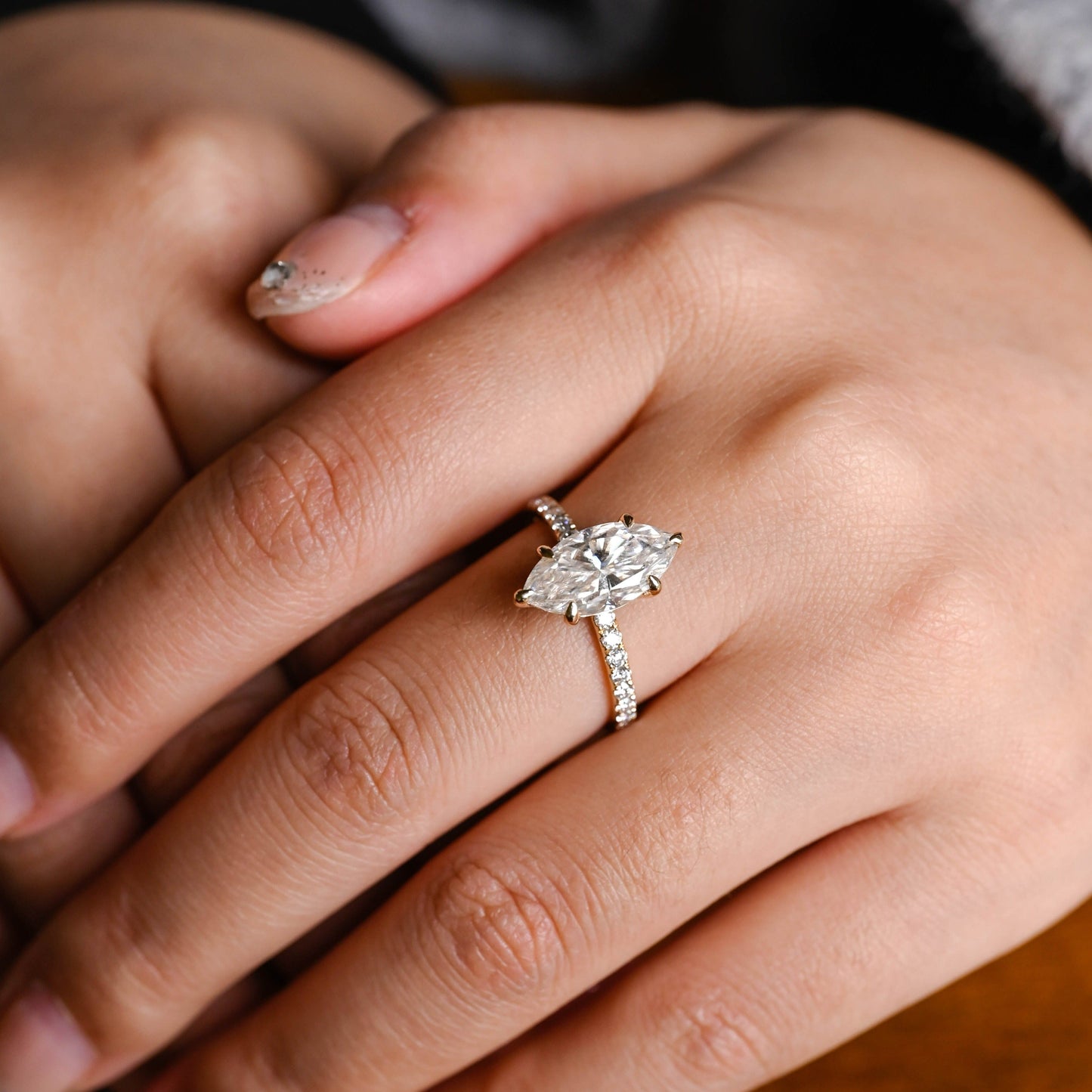 CausYou Marquise cut moissanite engagement ring Solid Gold Marquise Cut Moissanite Engagement Ring, Paved Promise Ring, Proposal Ring, Gift for Women Wife
