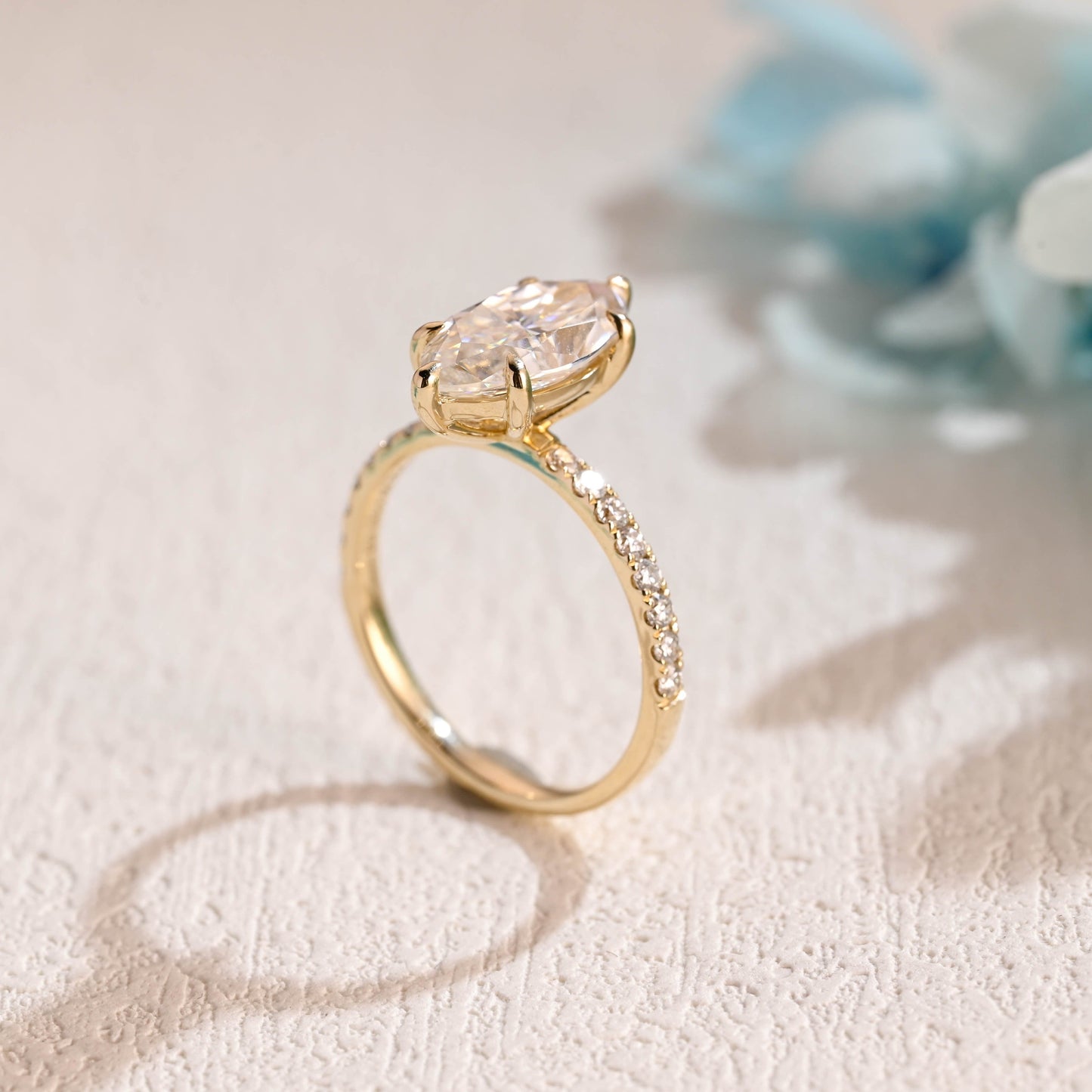 CausYou Marquise cut moissanite engagement ring Solid Gold Marquise Cut Moissanite Engagement Ring, Paved Promise Ring, Proposal Ring, Gift for Women Wife
