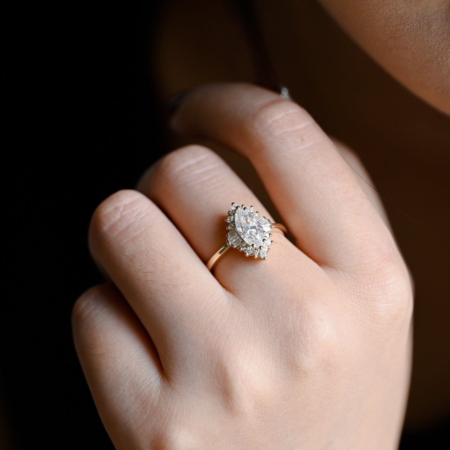 CausYou Marquise cut moissanite engagement ring Solid Gold Marquise Cut Moissanite Engagement Ring, Promise Ring, Proposal Ring for Women Wife