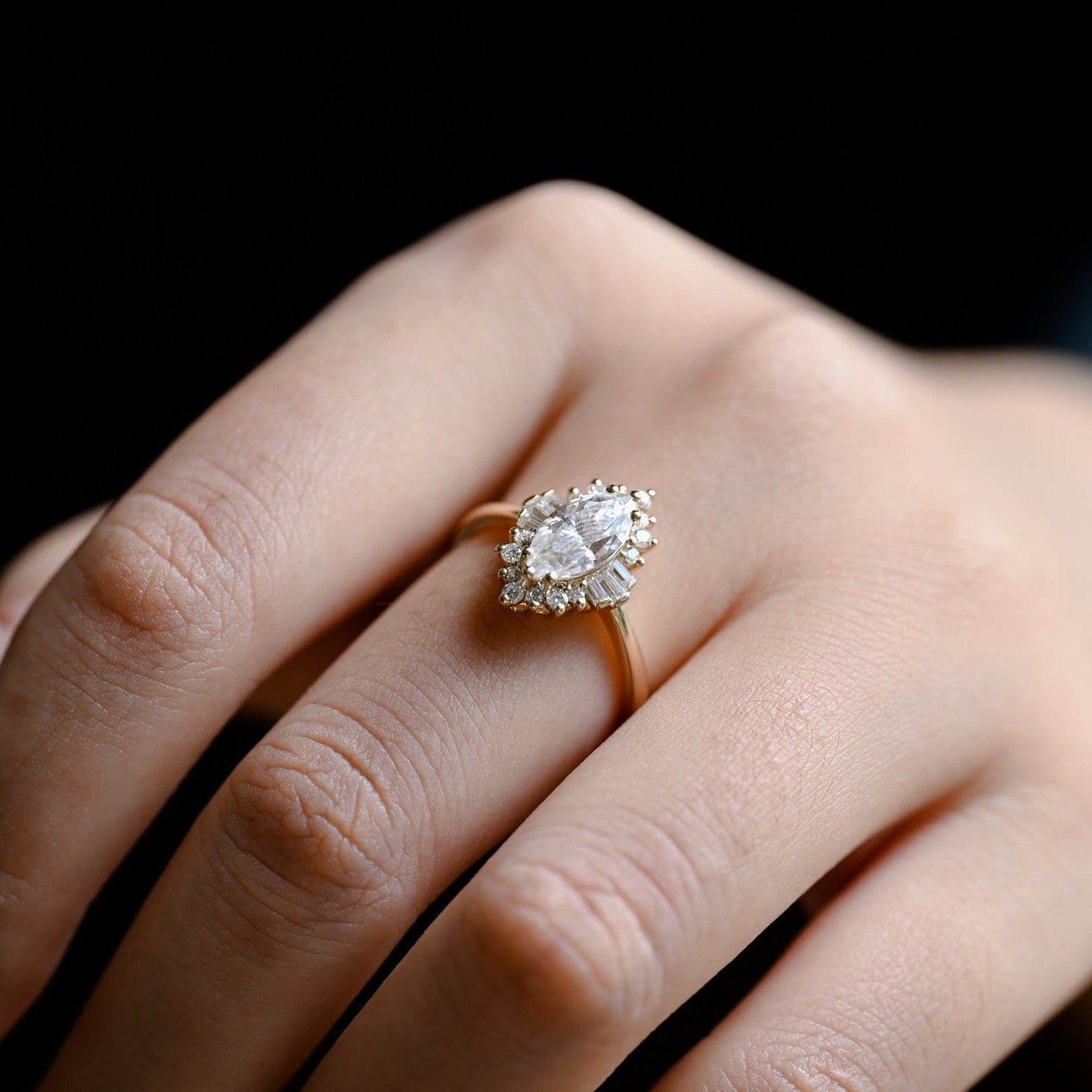 CausYou Marquise cut moissanite engagement ring Solid Gold Marquise Cut Moissanite Engagement Ring, Promise Ring, Proposal Ring for Women Wife