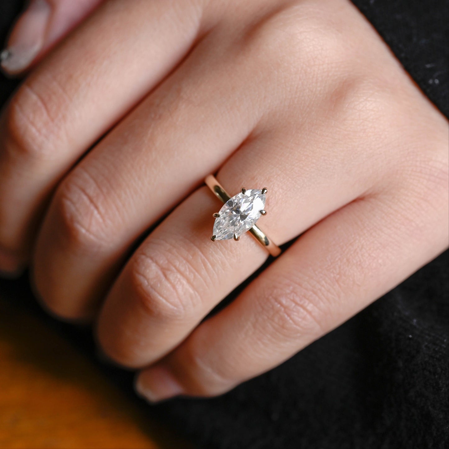 CausYou Marquise cut moissanite engagement ring Solid Gold Marquise Cut Moissanite Engagement Ring, Promise Ring, Proposal Ring, Gift for Women Wife