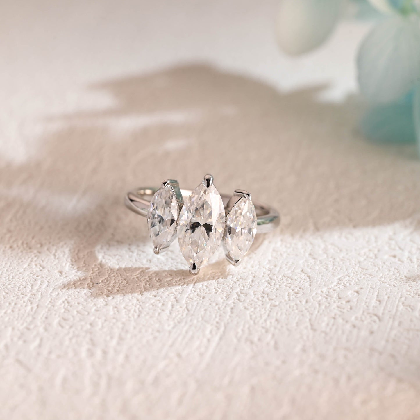 CausYou Marquise cut moissanite engagement ring Solid Gold Marquise Cut Moissanite Engagement Ring, Three Stone Promise Ring, Proposal Ring, Gift for Woman, Wife