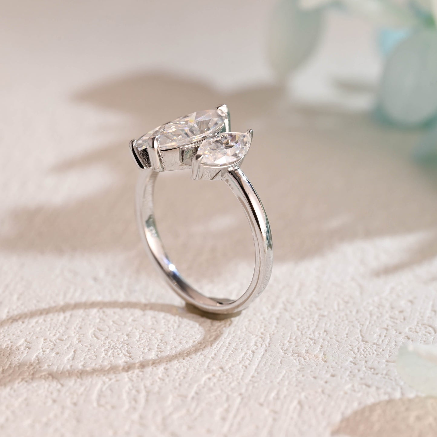 CausYou Marquise cut moissanite engagement ring Solid Gold Marquise Cut Moissanite Engagement Ring, Three Stone Promise Ring, Proposal Ring, Gift for Woman, Wife