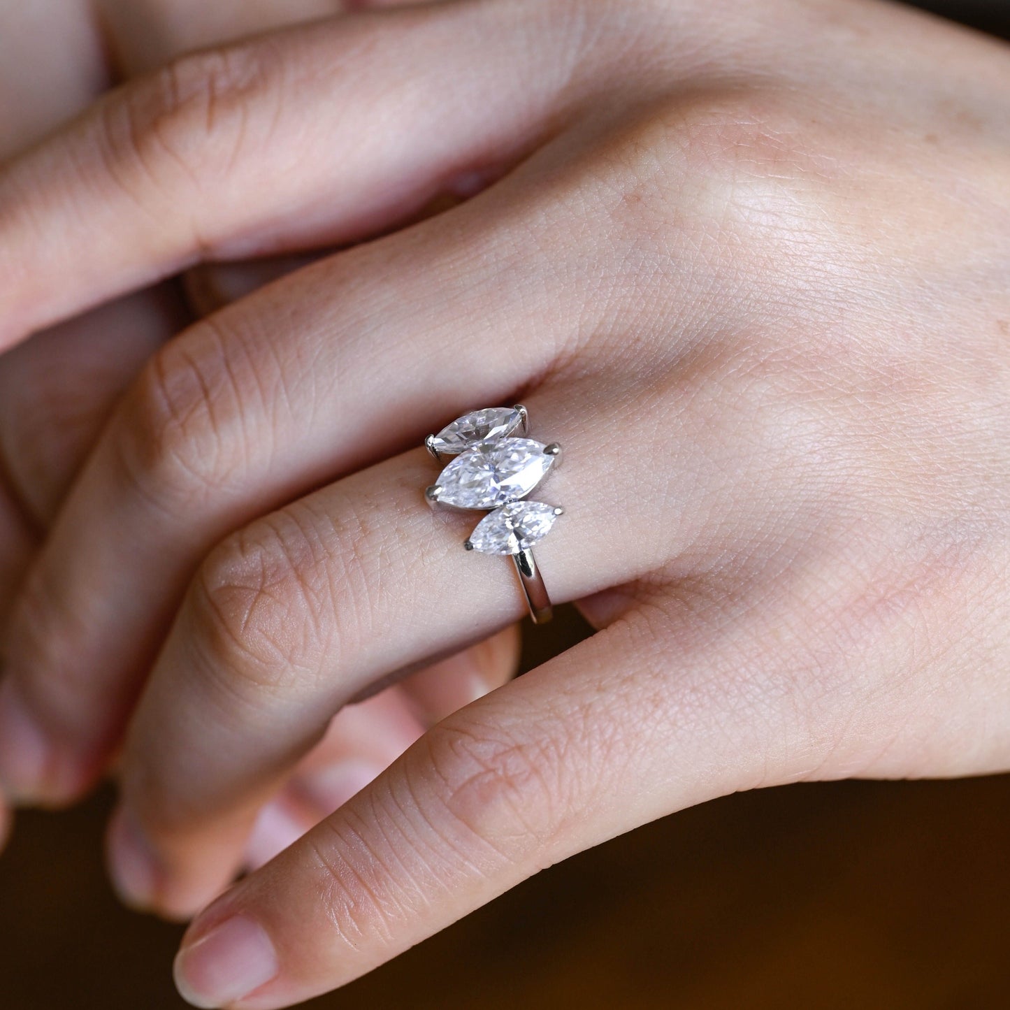 CausYou Marquise cut moissanite engagement ring Solid Gold Marquise Cut Moissanite Engagement Ring, Three Stone Promise Ring, Proposal Ring, Gift for Woman, Wife