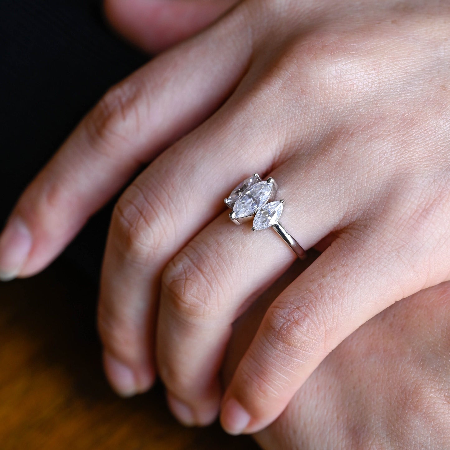 CausYou Marquise cut moissanite engagement ring Solid Gold Marquise Cut Moissanite Engagement Ring, Three Stone Promise Ring, Proposal Ring, Gift for Woman, Wife