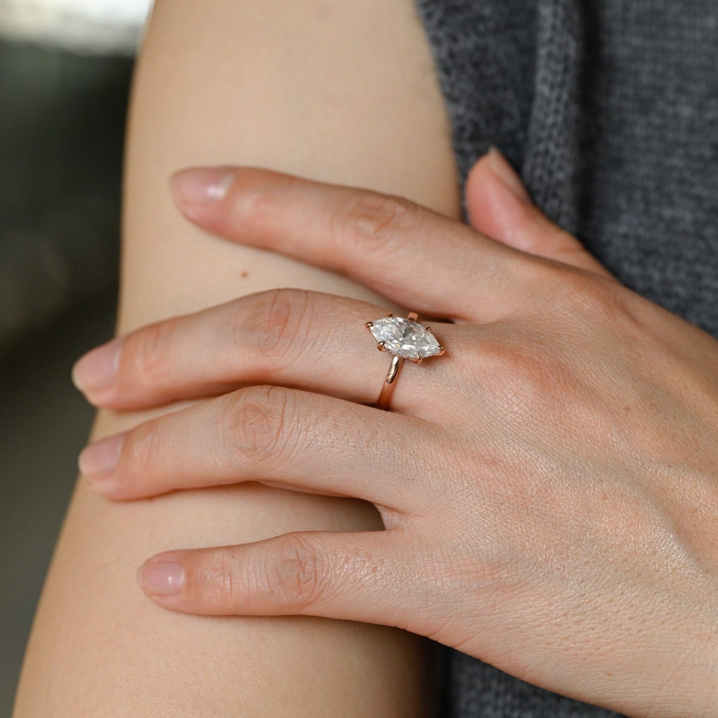 CausYou Marquise cut moissanite engagement ring Solid Gold Marquise Cut Moissanite Engagement Ring, Vintage Promise Ring, Proposal Ring, Gift for Woman, Wife