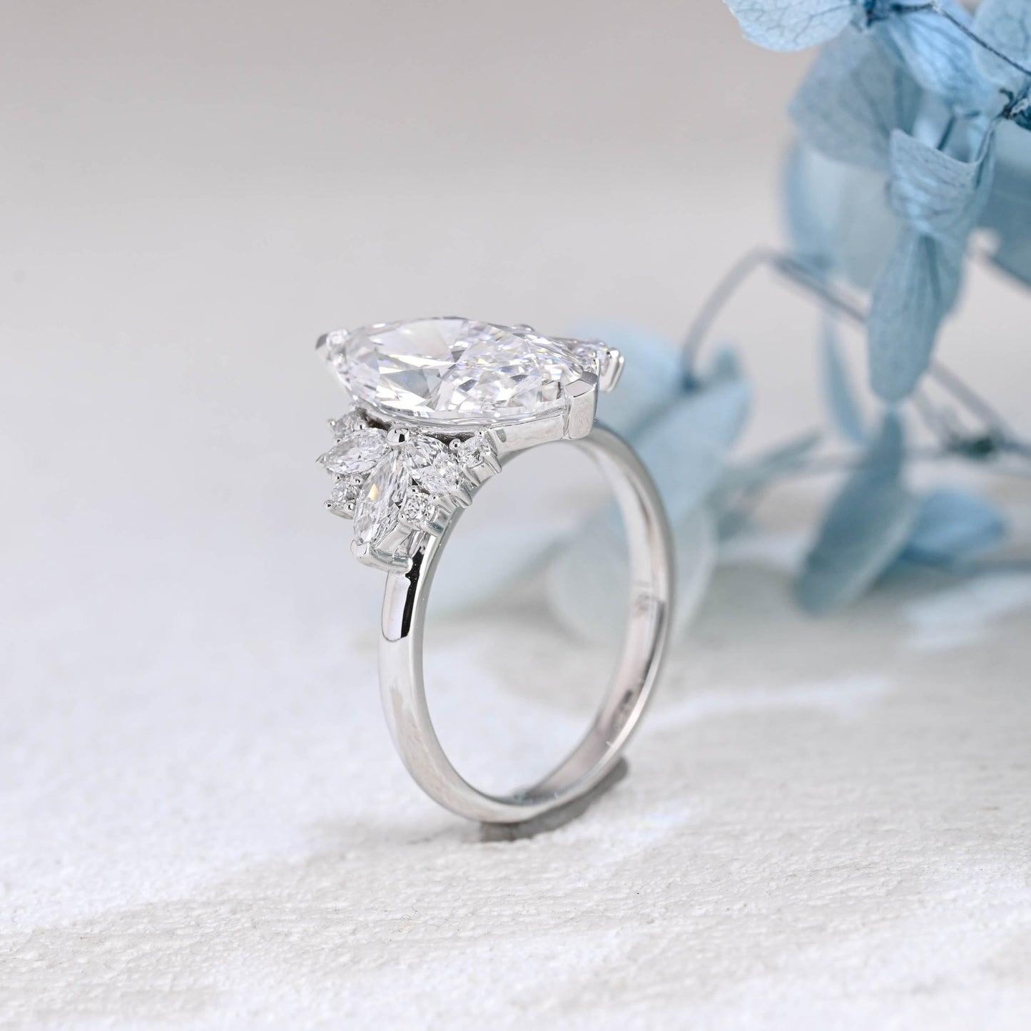 CausYou Marquise cut moissanite engagement ring Solid Gold Side Clister Marquise Cut Moissanite Engagement Ring
