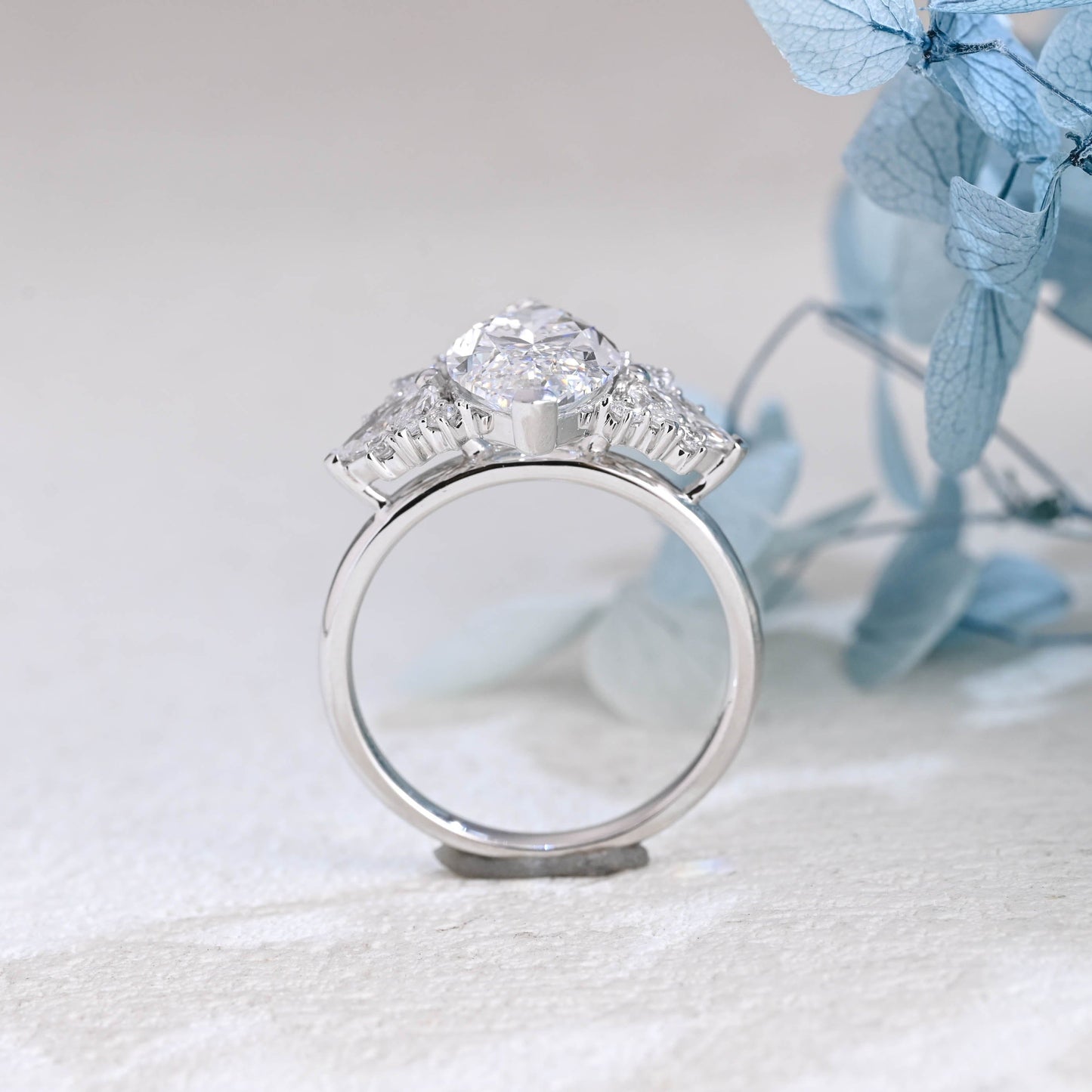 CausYou Marquise cut moissanite engagement ring Solid Gold Side Clister Marquise Cut Moissanite Engagement Ring