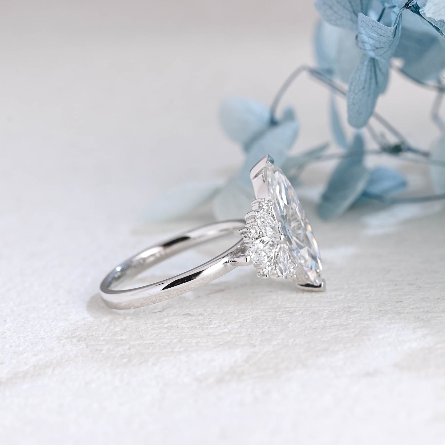 CausYou Marquise cut moissanite engagement ring Solid Gold Side Clister Marquise Cut Moissanite Engagement Ring
